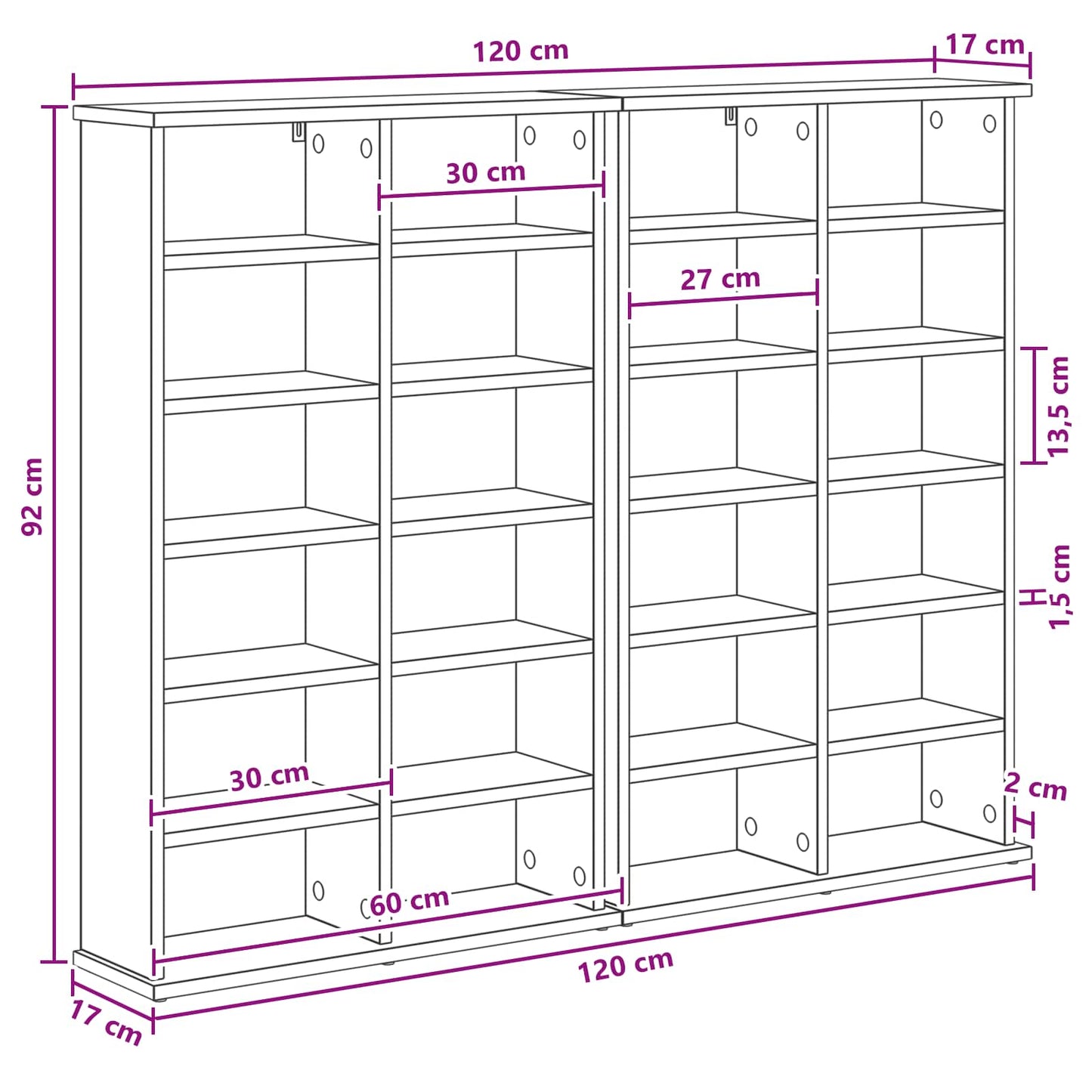 CD skap 2 stk. Sonoma eik 60 x 17 x 92 cm Konstruert tre
