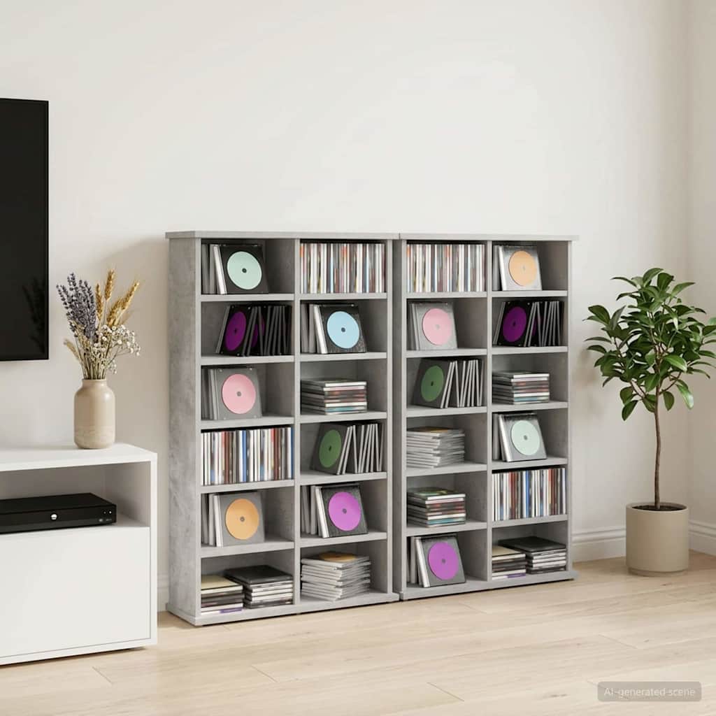 CD skap 2 stk. Betonggrå 60 x 17 x 92 cm Konstruert tre