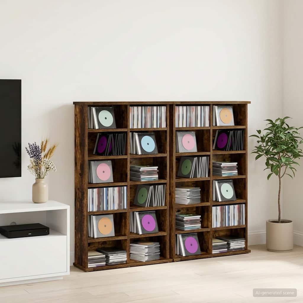 CD skap 2 stk. Røkt Eik 60 x 17 x 92 cm Konstruert tre