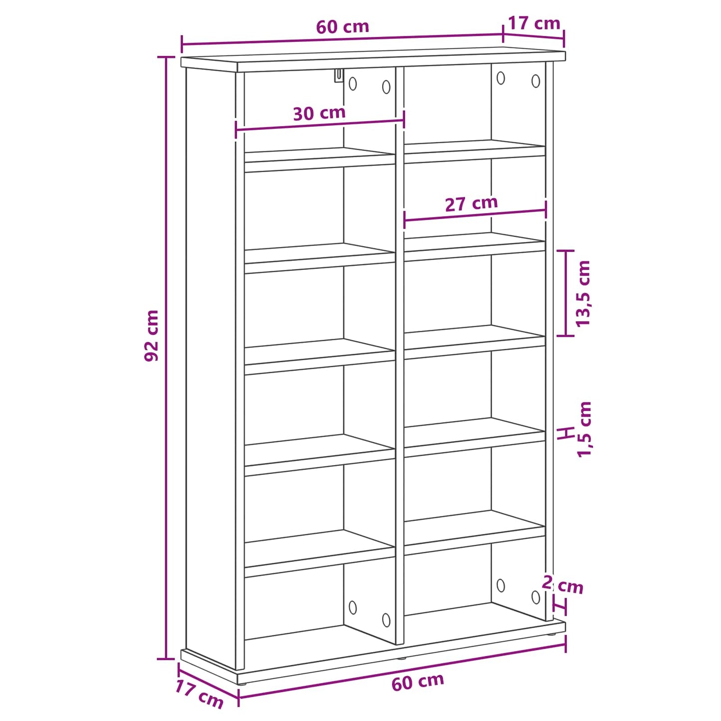 CD skap Gammelt tre 60 x 17 x 92 cm Konstruert tre