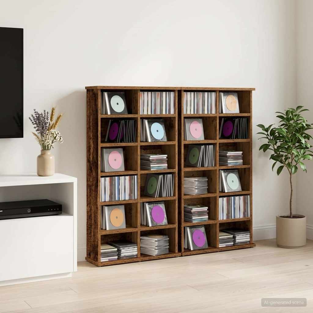 CD skap 2 stk. Gammelt tre 60 x 17 x 92 cm Konstruert tre