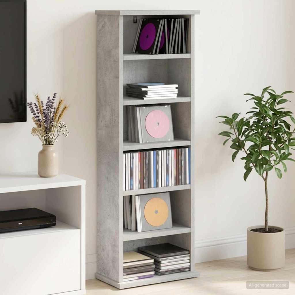 CD skap Betonggrå 60 x 17 x 92 cm Konstruert tre