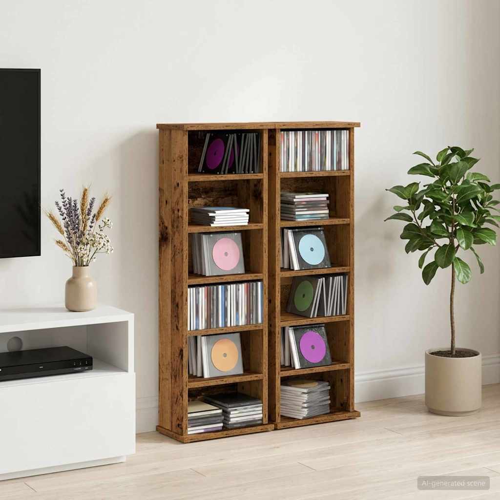 CD skap 2 stk. Gammelt tre 60 x 17 x 92 cm Konstruert tre
