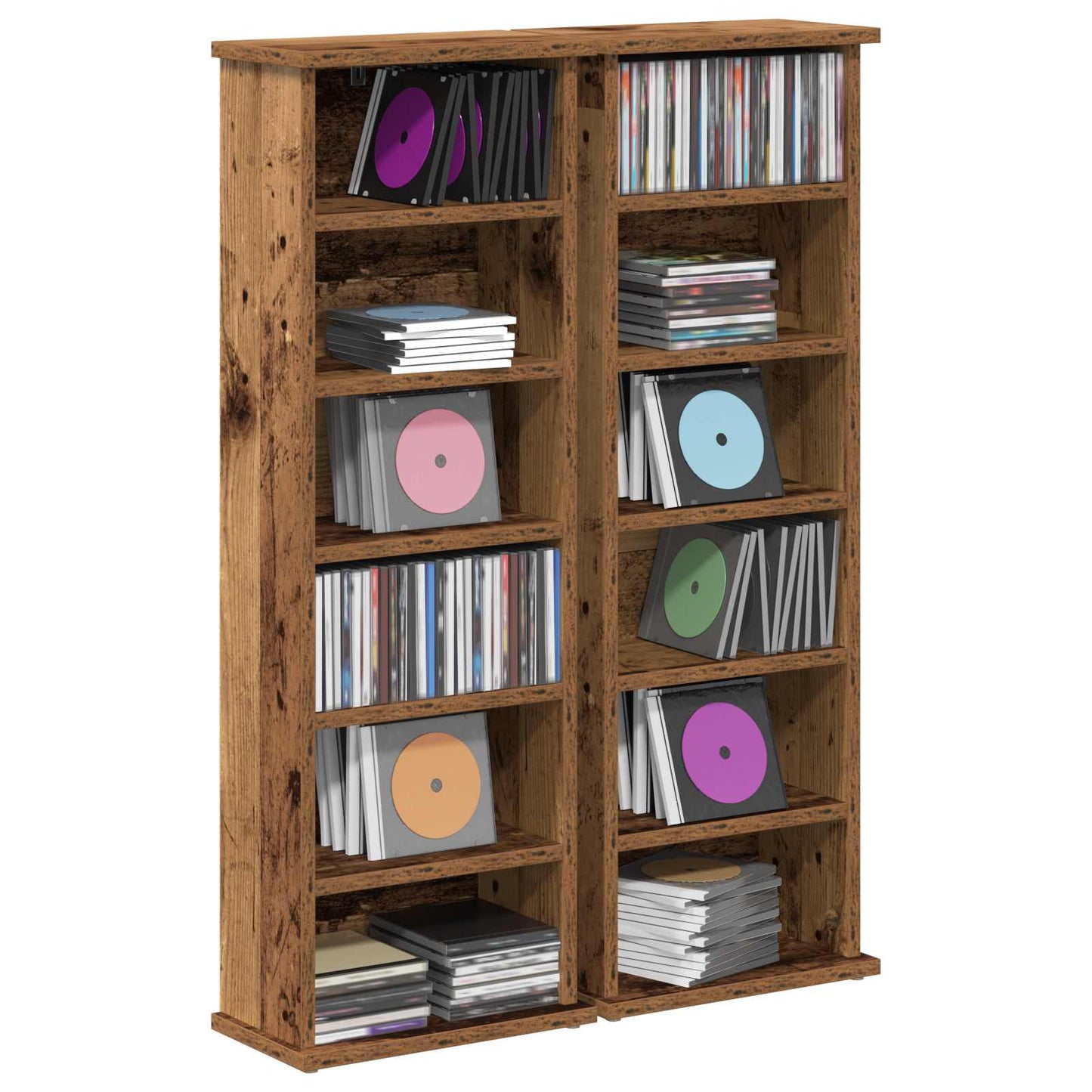 CD skap 2 stk. Gammelt tre 60 x 17 x 92 cm Konstruert tre