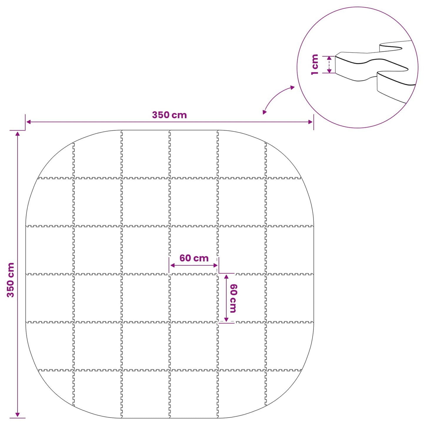 Bassenggrunnmatte 36 stk. Ø 350 cm Rund EVA Skum Grå