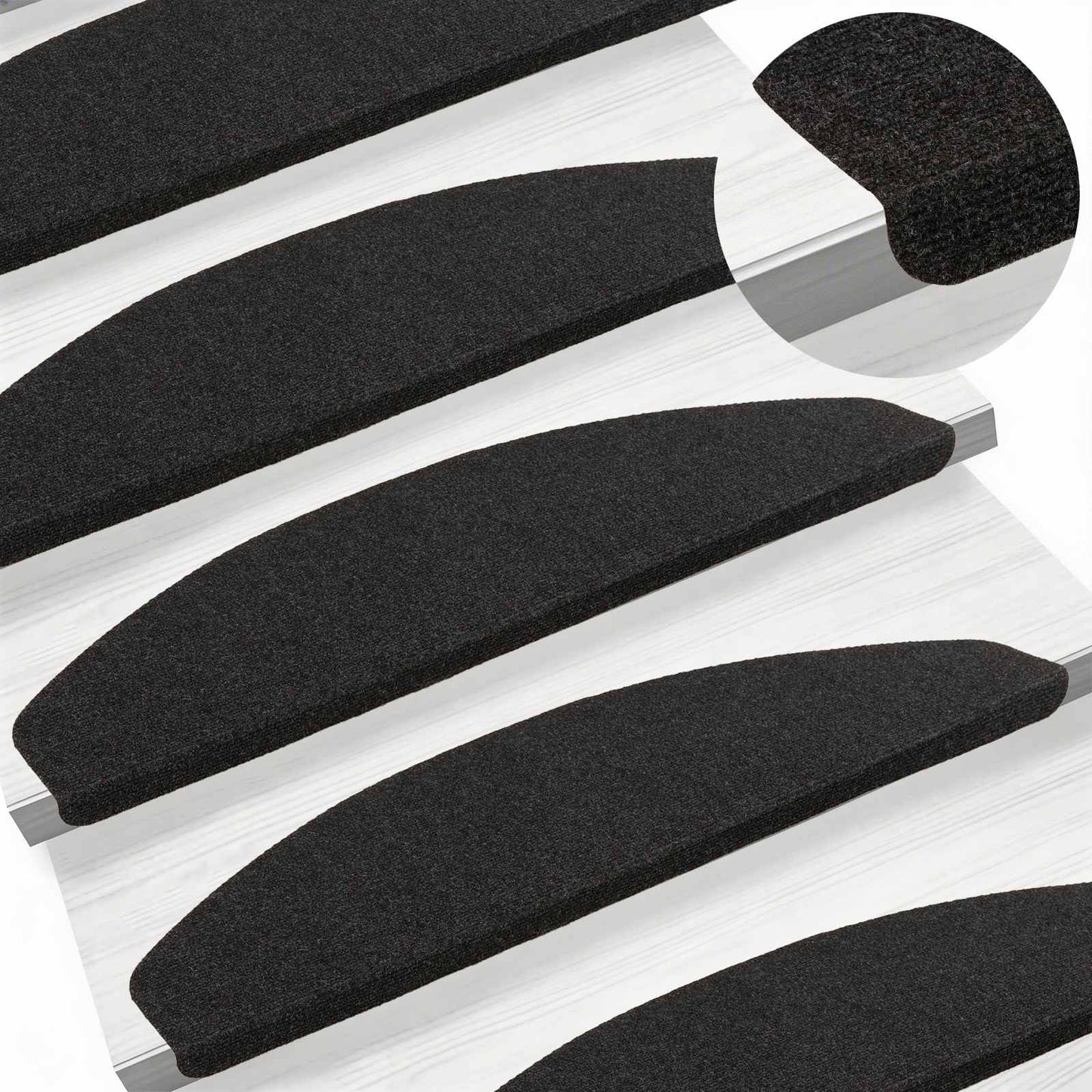 Selvlimende trappematter 15 pcs Antrasitt 80 x 28 x 3,5 cm