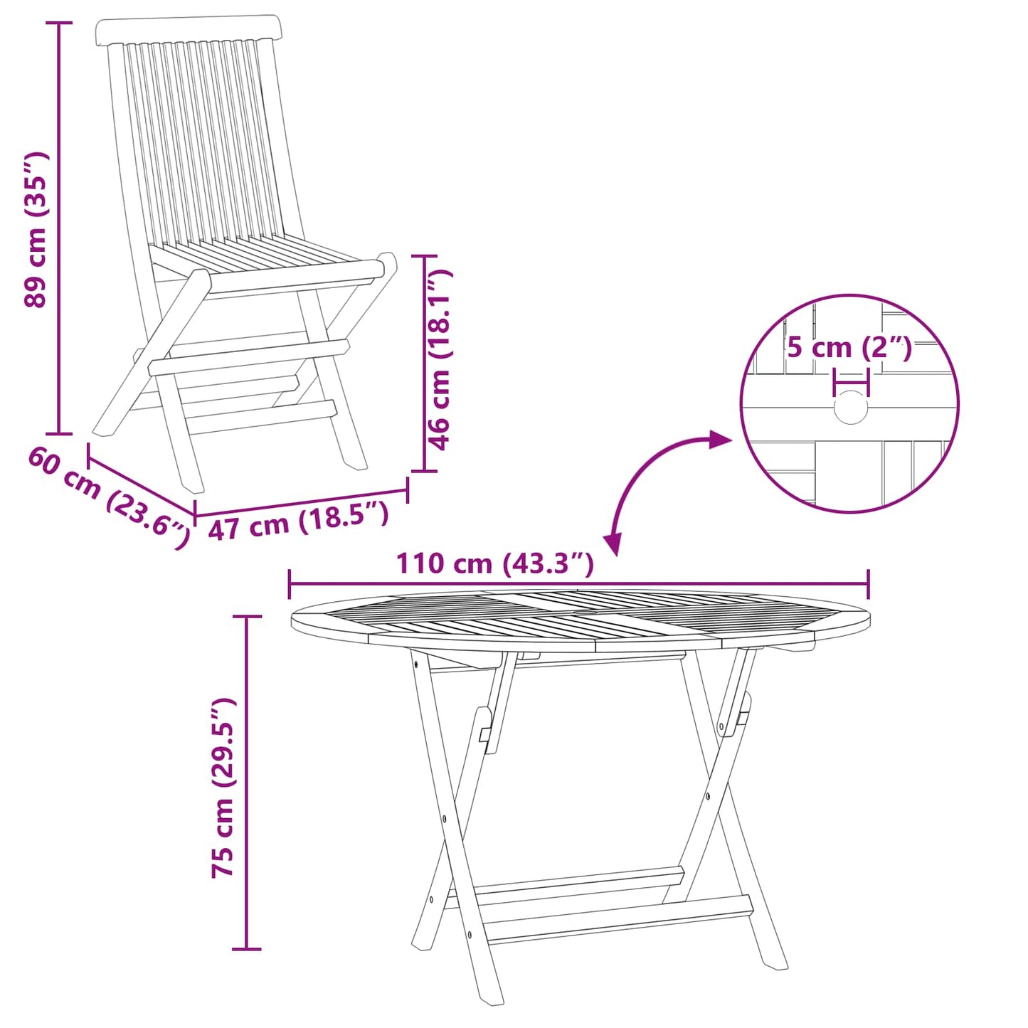 Hage Bistro Sett 3 pcs Naturlig Massivt Teaktre