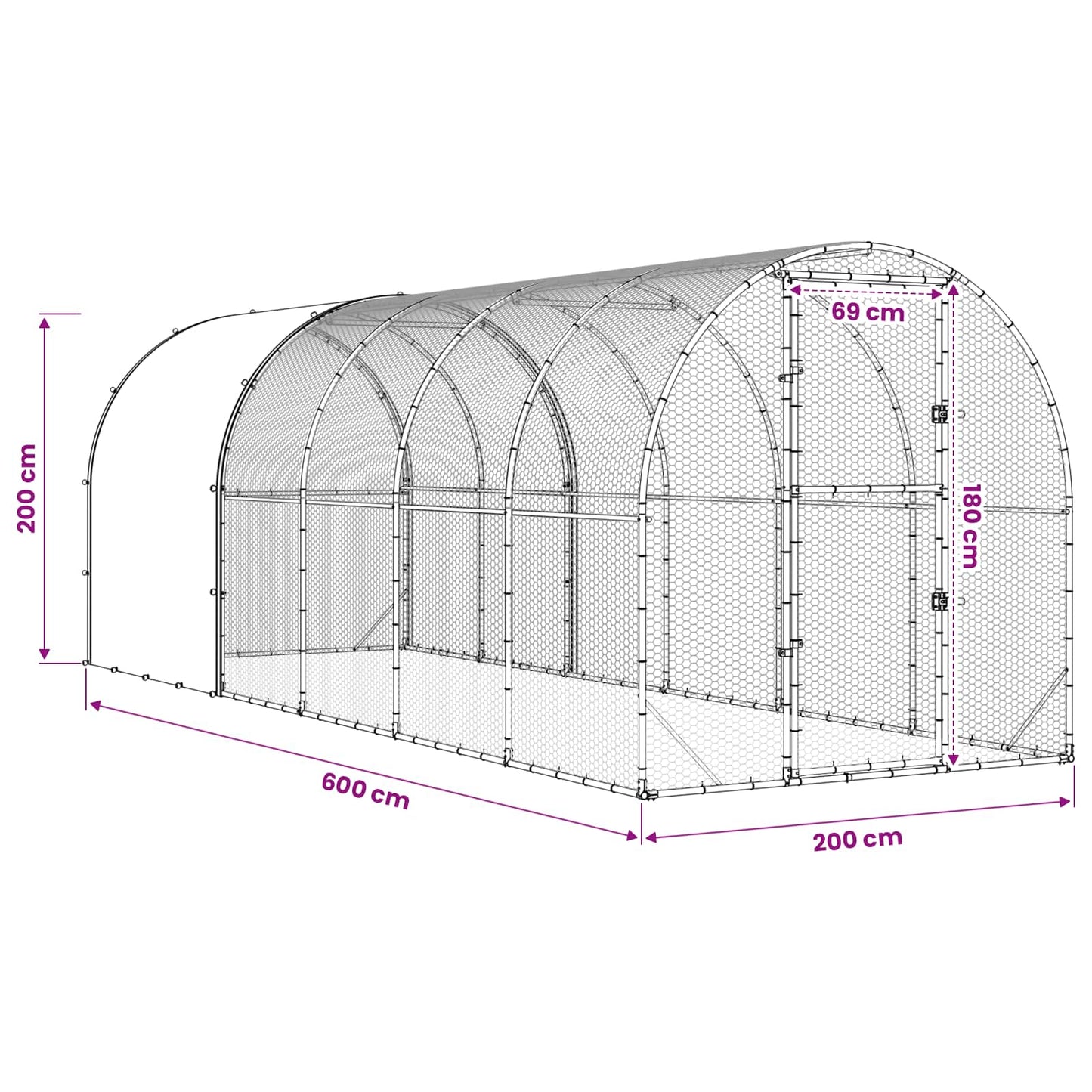 Hønsehus Sølv 600 x 200 x 200 cm Galvanisert stål