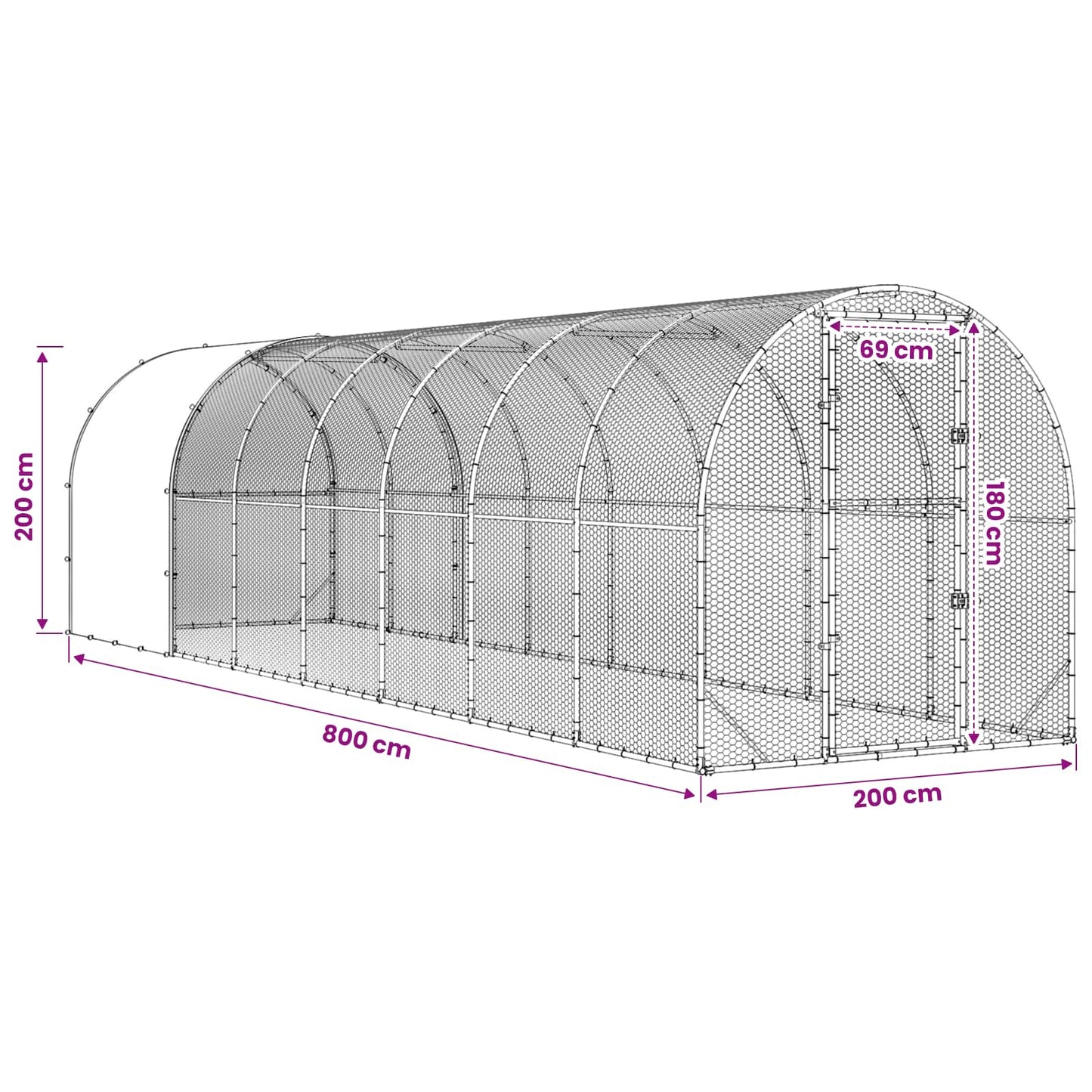 Hønsehus Sølv 800 x 200 x 200 cm Galvanisert stål