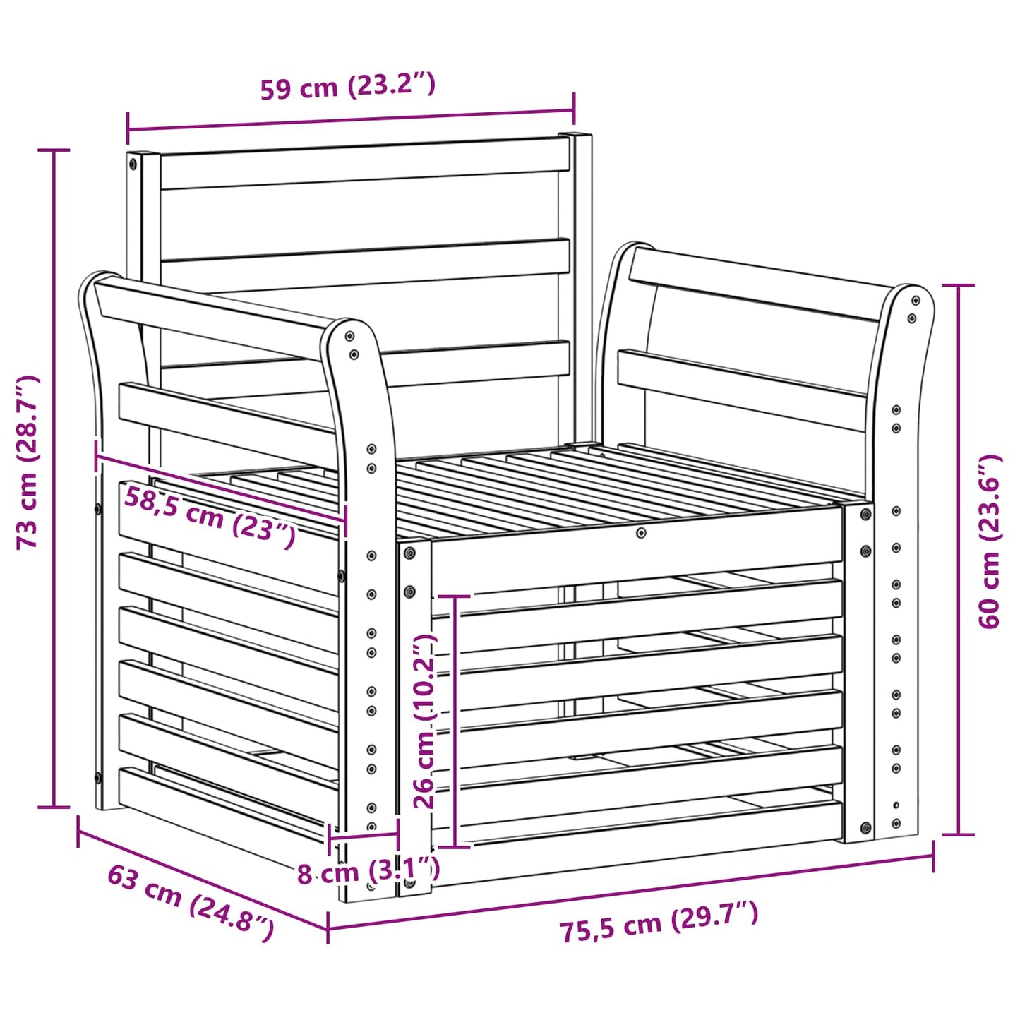 Utesofa Solid akasietre Naturlig