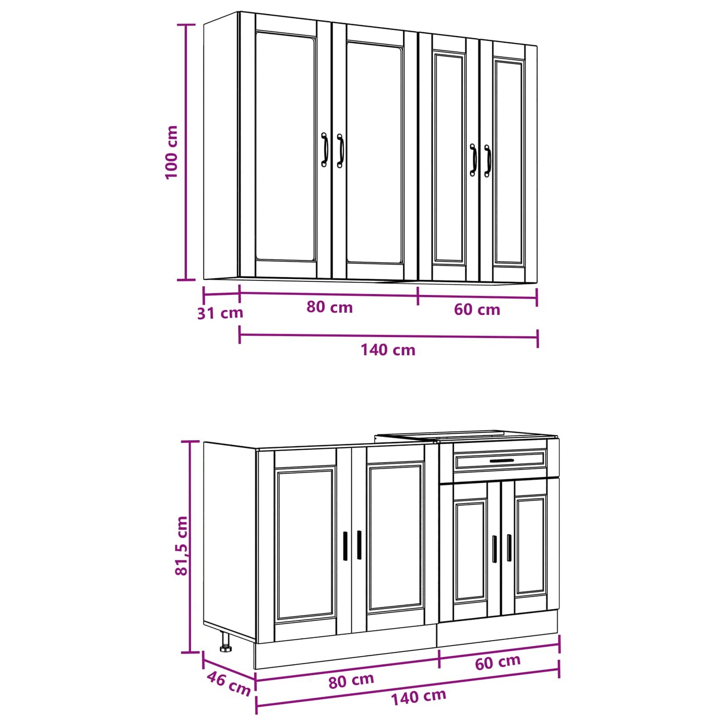 Kjøkken enhet PORTO 4 pcs Sonoma eik Konstruert tre
