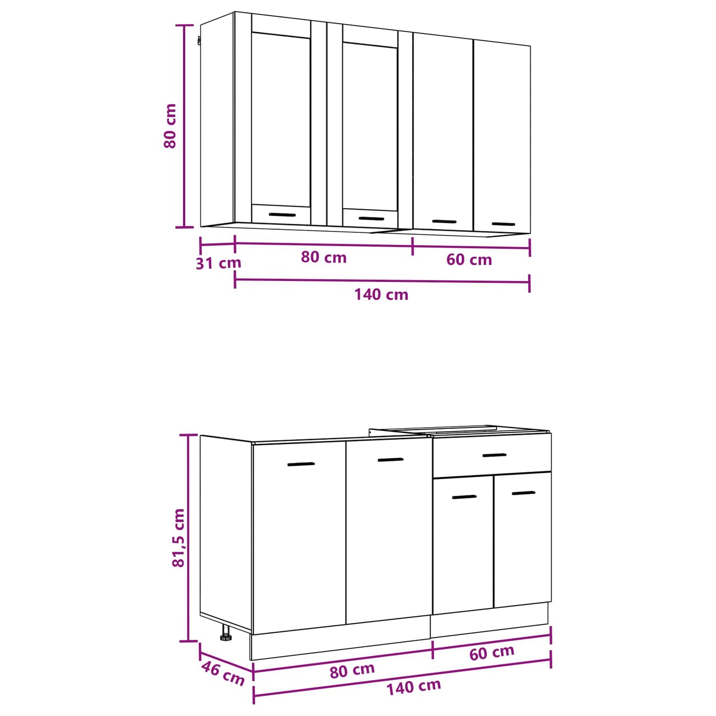 Kjøkken enhet LYON 4 pcs Gammelt tre Konstruert tre