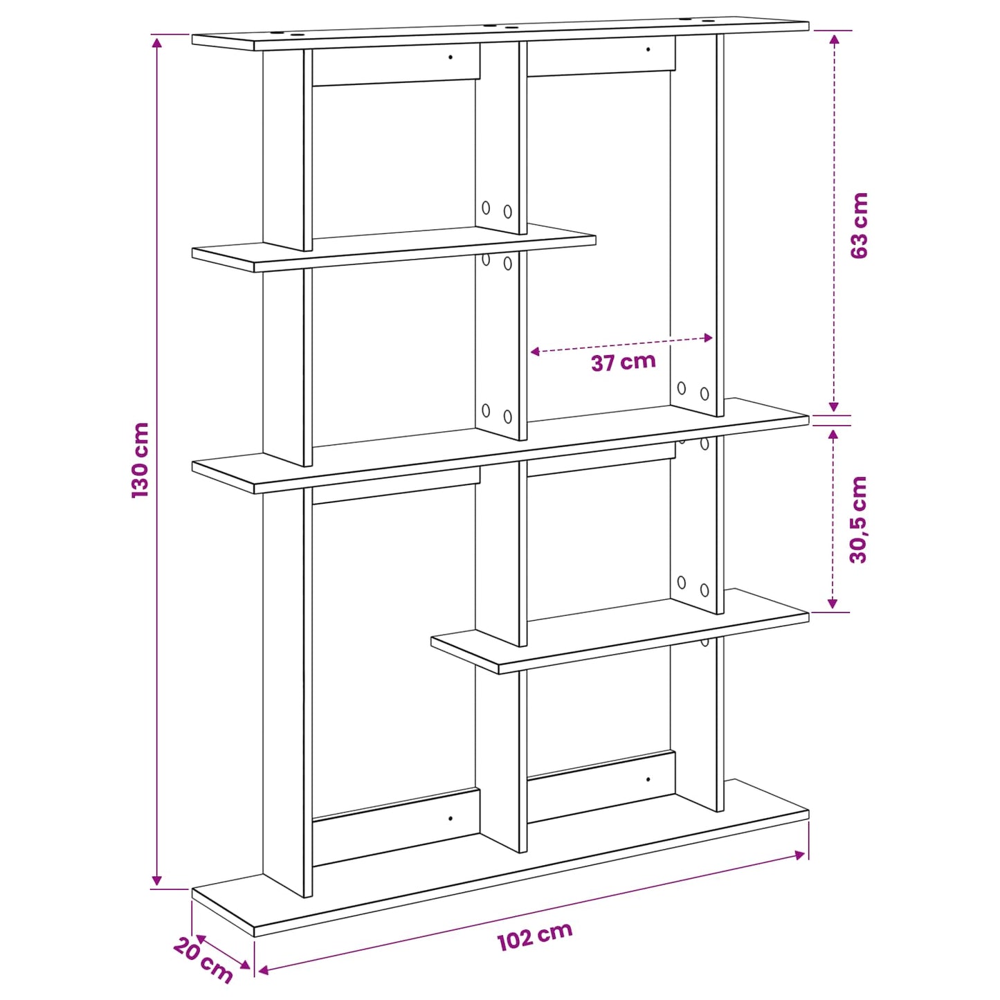 Vegghylleenhet Brun 102 x 20 x 130 cm Konstruert tre