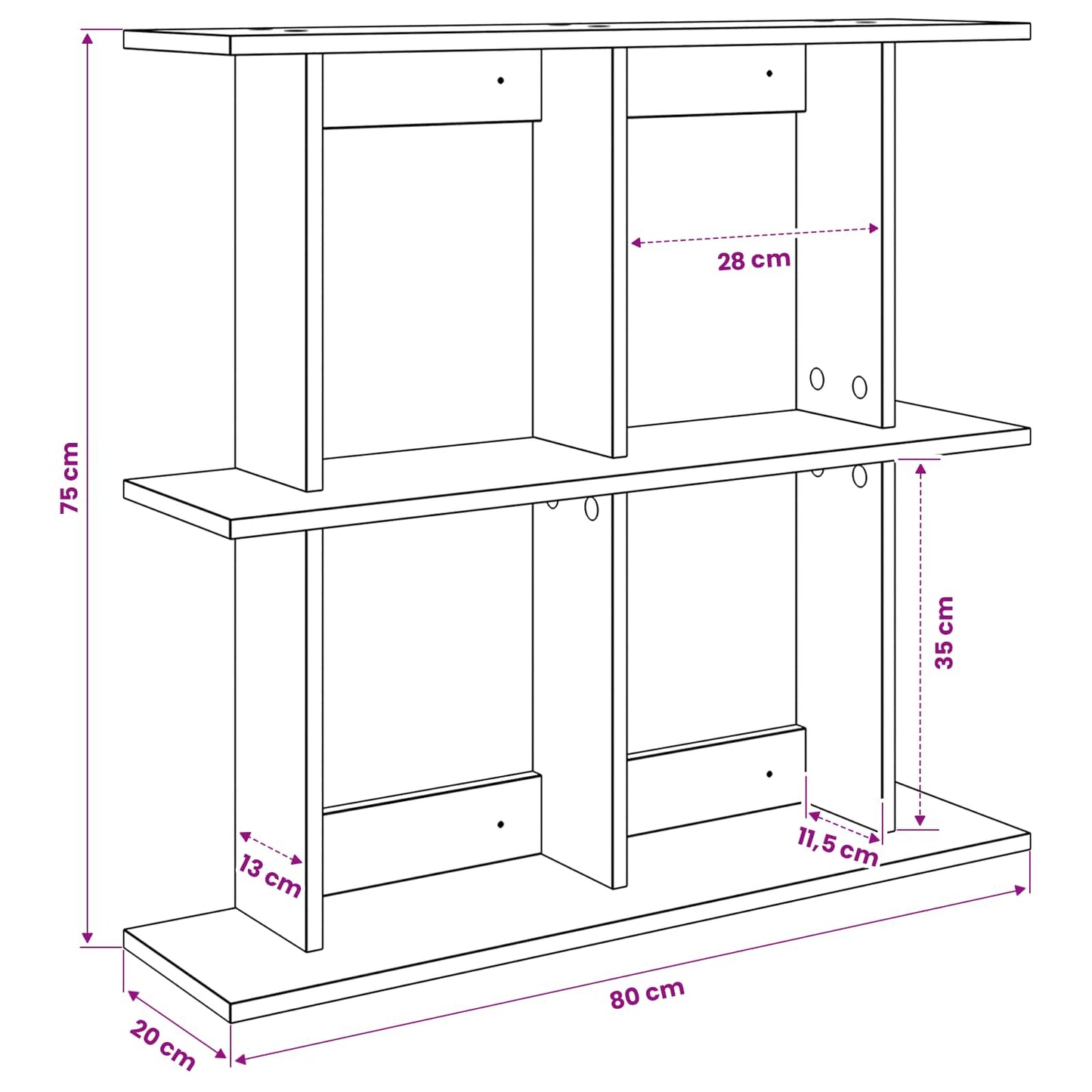 Vegghylle Veggmontert Brun 80 x 20 x 75 cm Konstruert tre