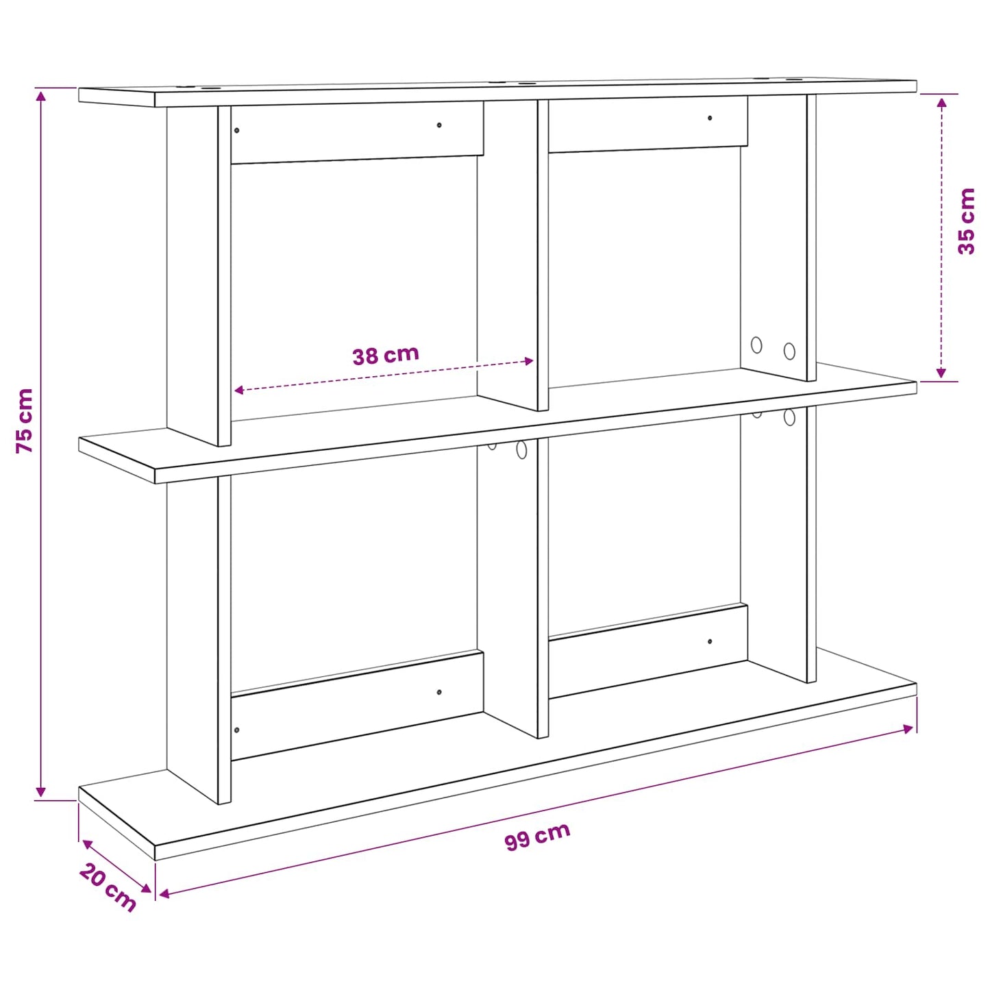 Vegghylle Veggmontert Hvit 100 x 20 x 75 cm Konstruert tre