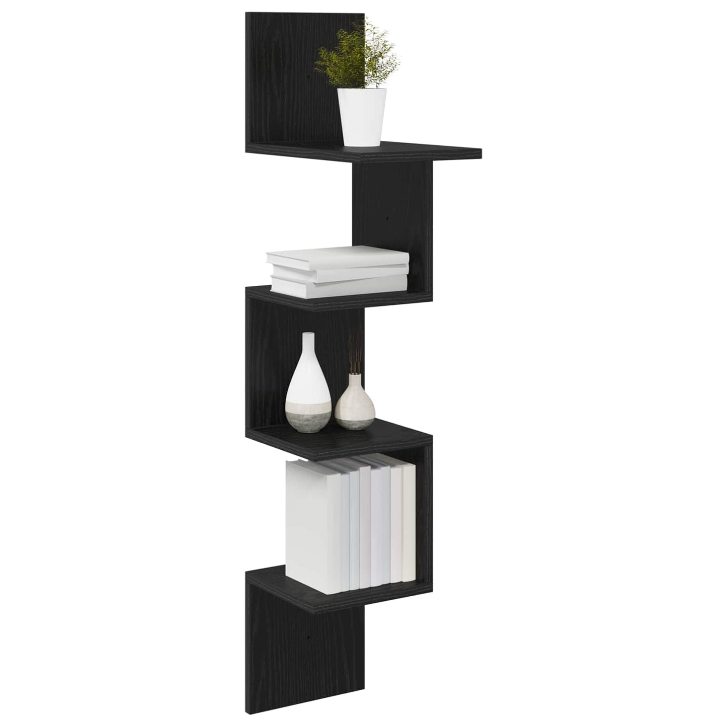 Vegghylle Veggmontert Svart 32 x 21 x 107 cm Konstruert tre