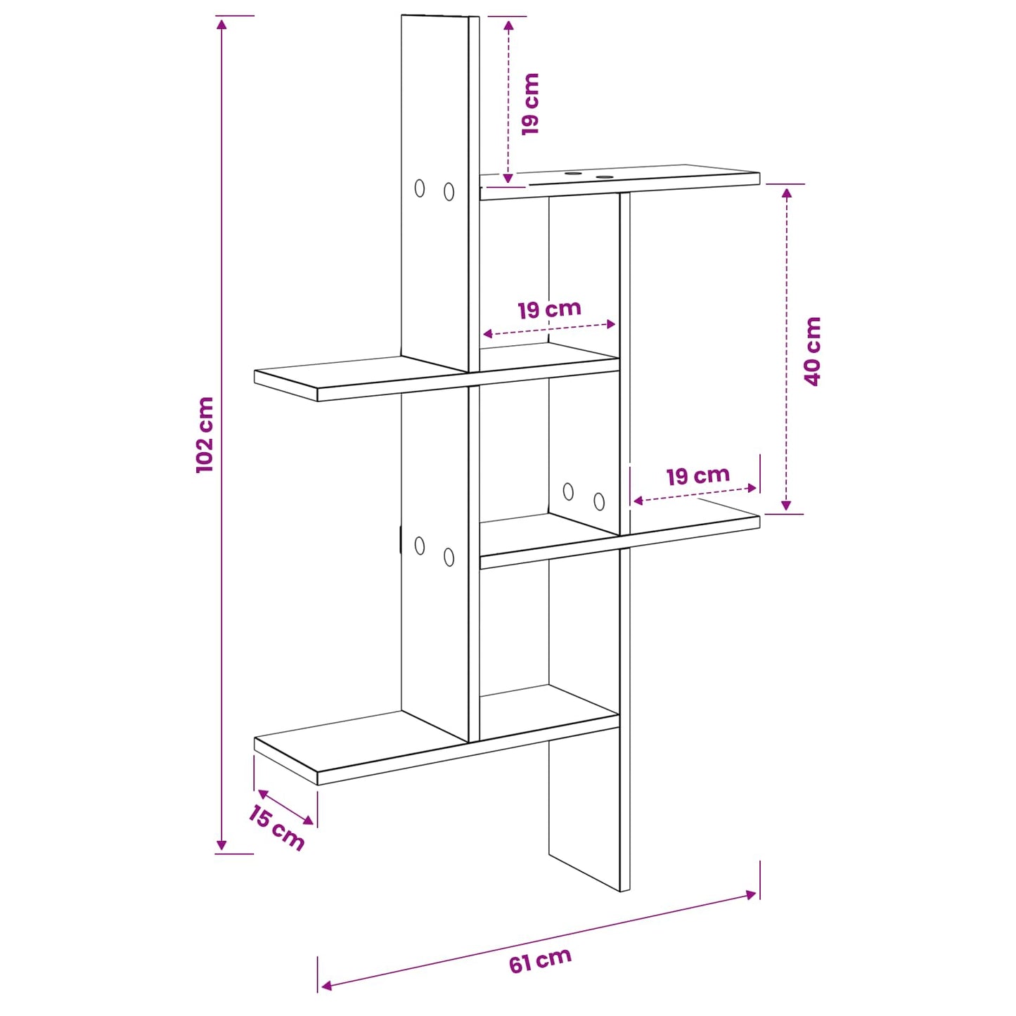 Vegghylle Betonggrå 61 x 15 x 102 cm Konstruert tre