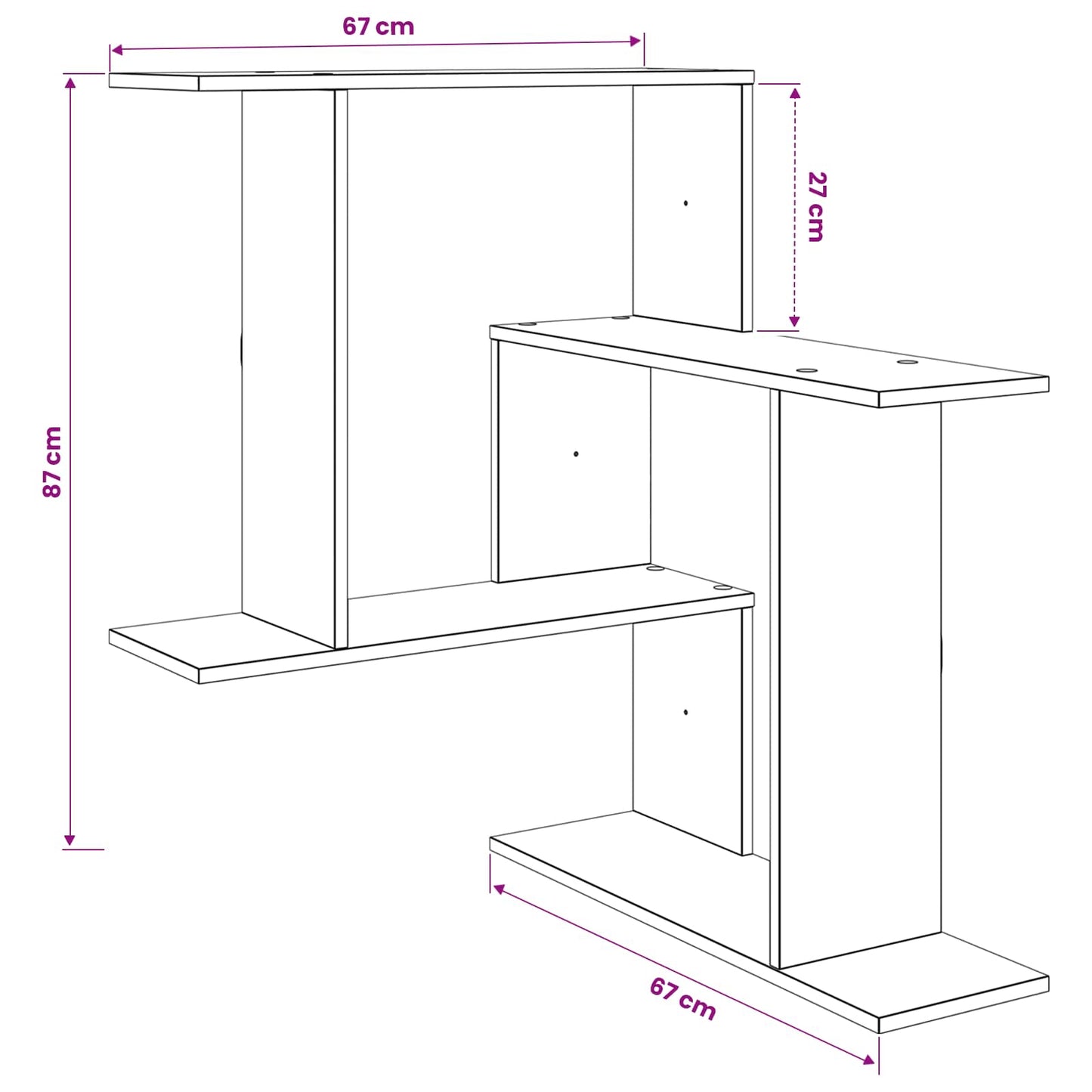 Vegghylle Røkt Eik 67 x 67 x 87 cm Konstruert tre