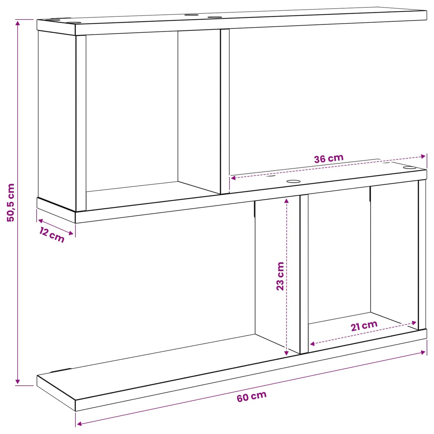 Vegghylle Svart eik 60 x 12 x 50,5 cm Konstruert tre