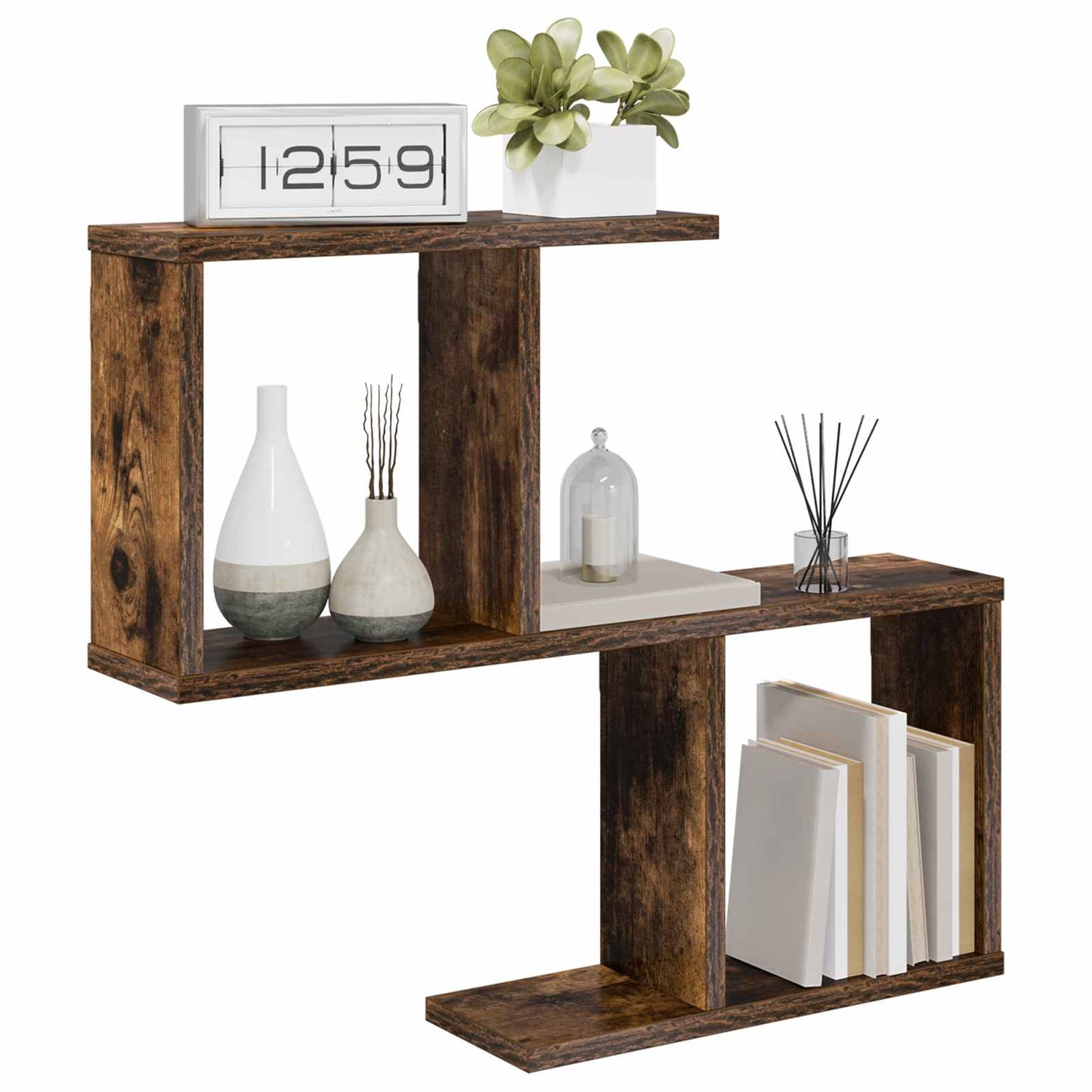 Vegghylle Røkt Eik 60 x 12 x 50,5 cm Konstruert tre