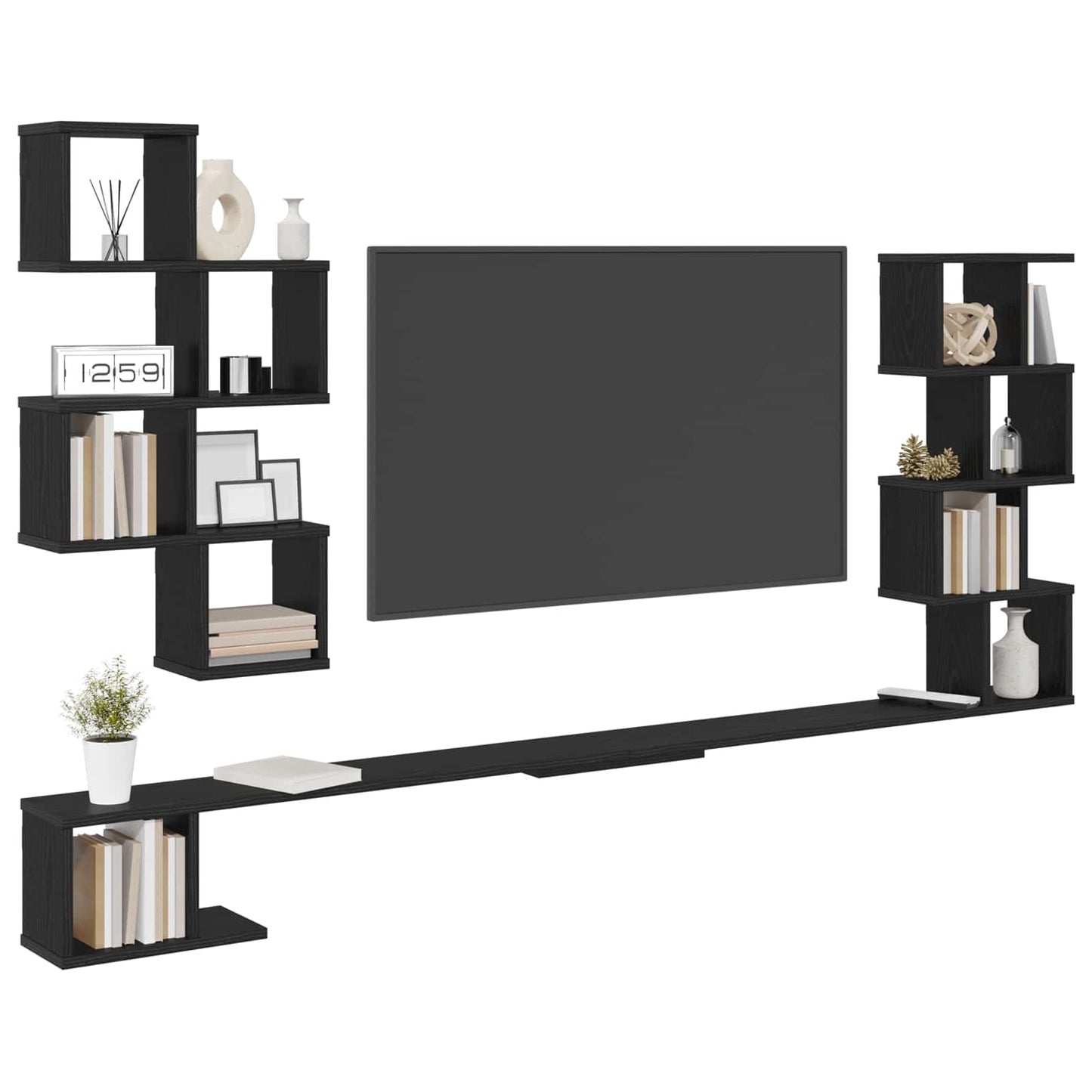 Vegghengt TV-hylle Svart eik 160 x 15 x 94 cm Konstruert tre