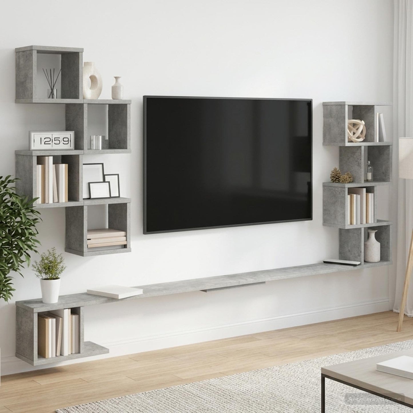 Vegghengt TV-hylle Betonggrå 160 x 15 x 94 cm Konstruert tre