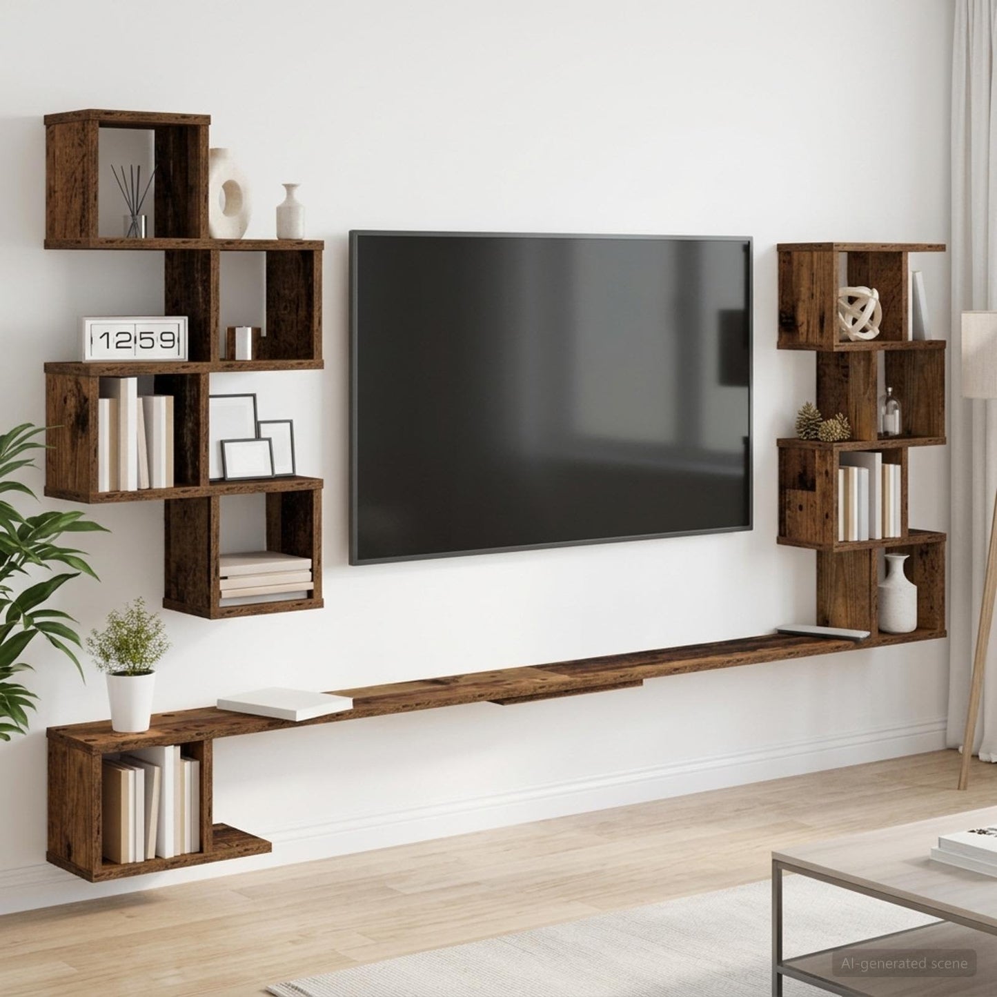 Vegghengt TV-hylle Gammelt tre 160 x 15 x 94 cm Konstruert tre