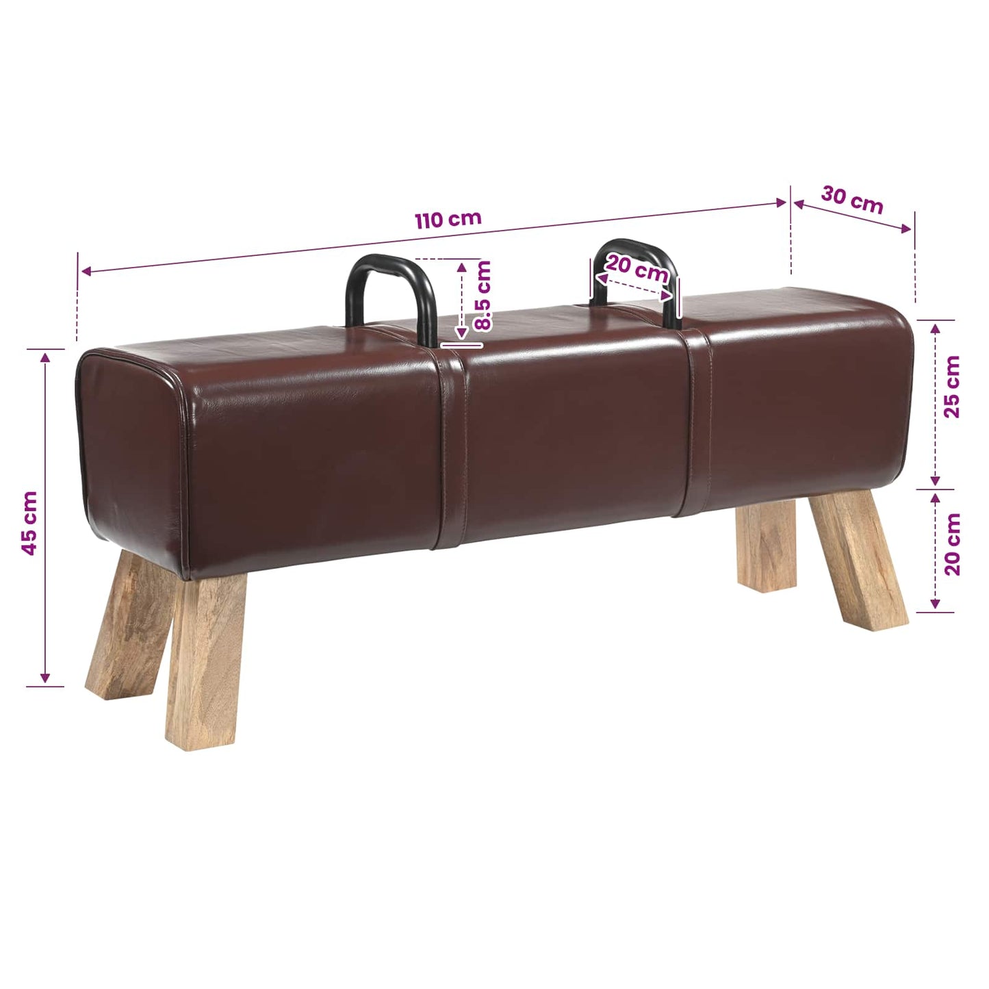 benk Mørk brun 110 x 30 x 45 cm Ekte Lær