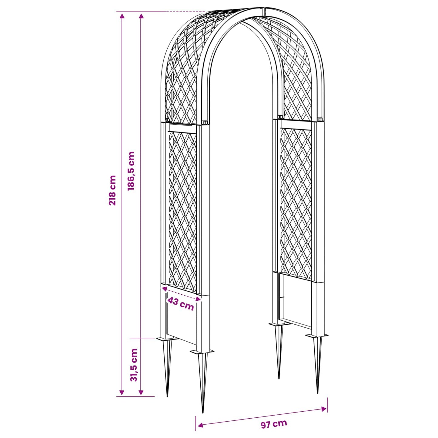 Rosbue med pigger Hvit 97 x 43 x 218 cm PP