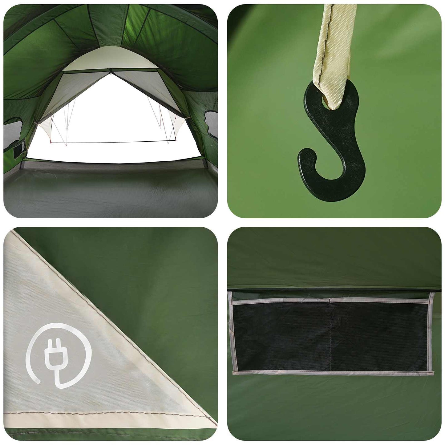 Tunnel Tent med Regntrekk Vannavvisende 10 person Grønn