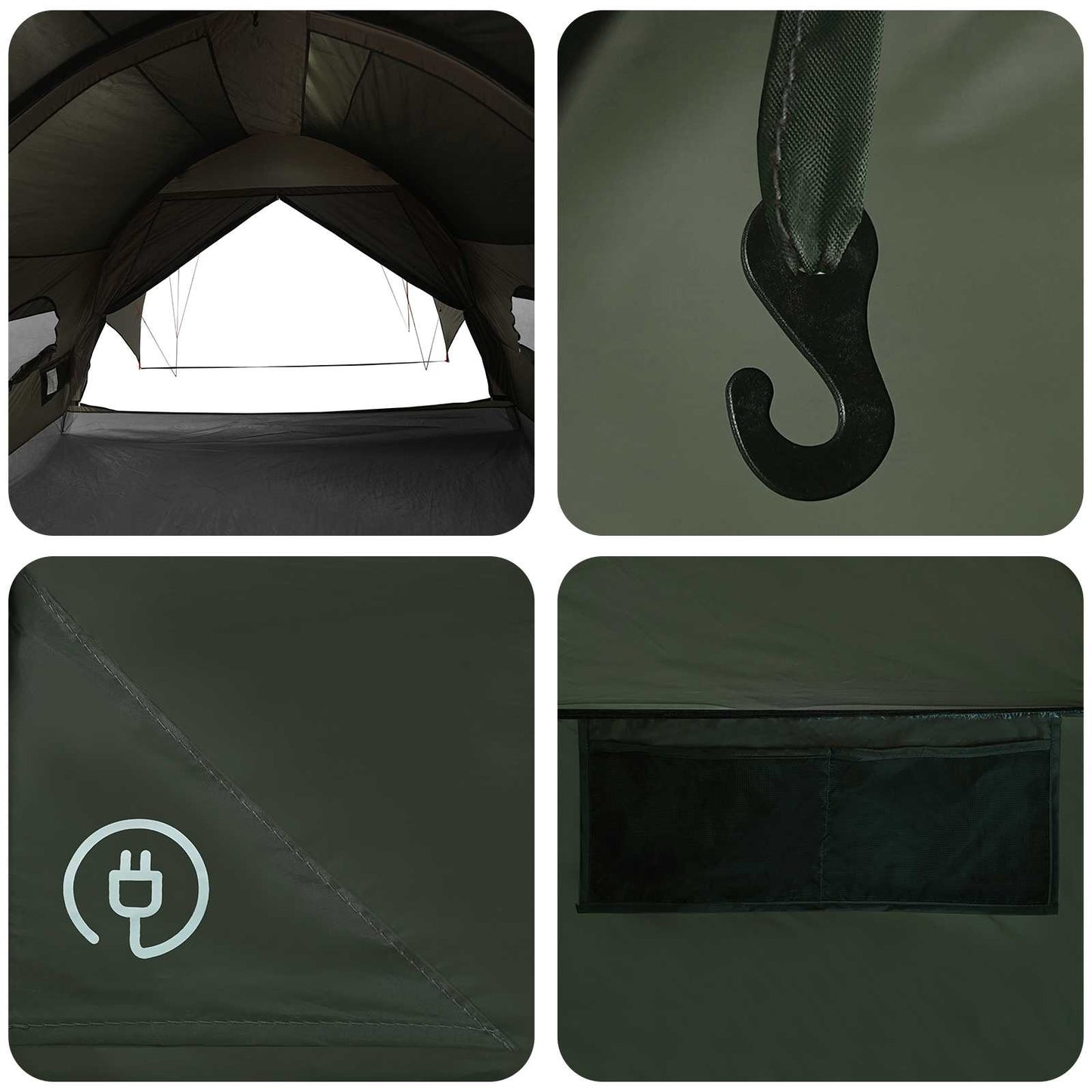 Tunnel Tent med Regntrekk Vannavvisende 10 person Army grønn