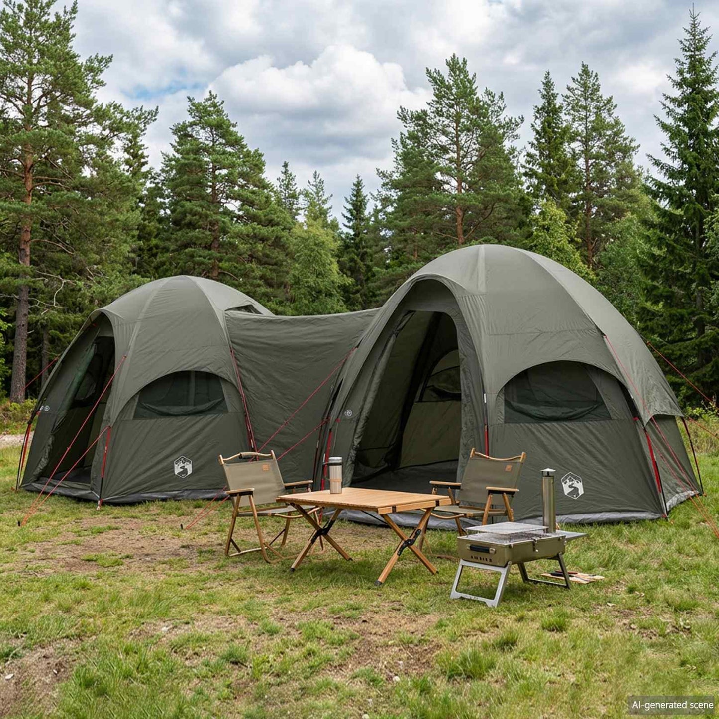 Familietelt med regntrekk, vanntett 14 person Army grønn