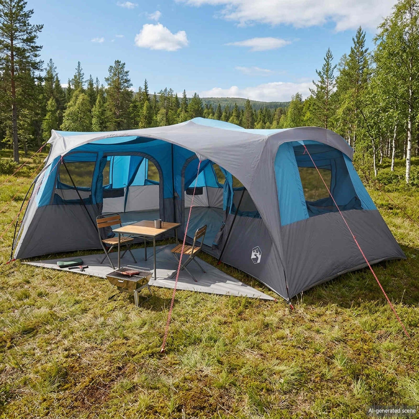 Familietelt med regntrekk, vanntett 6 person 6 personer Blå