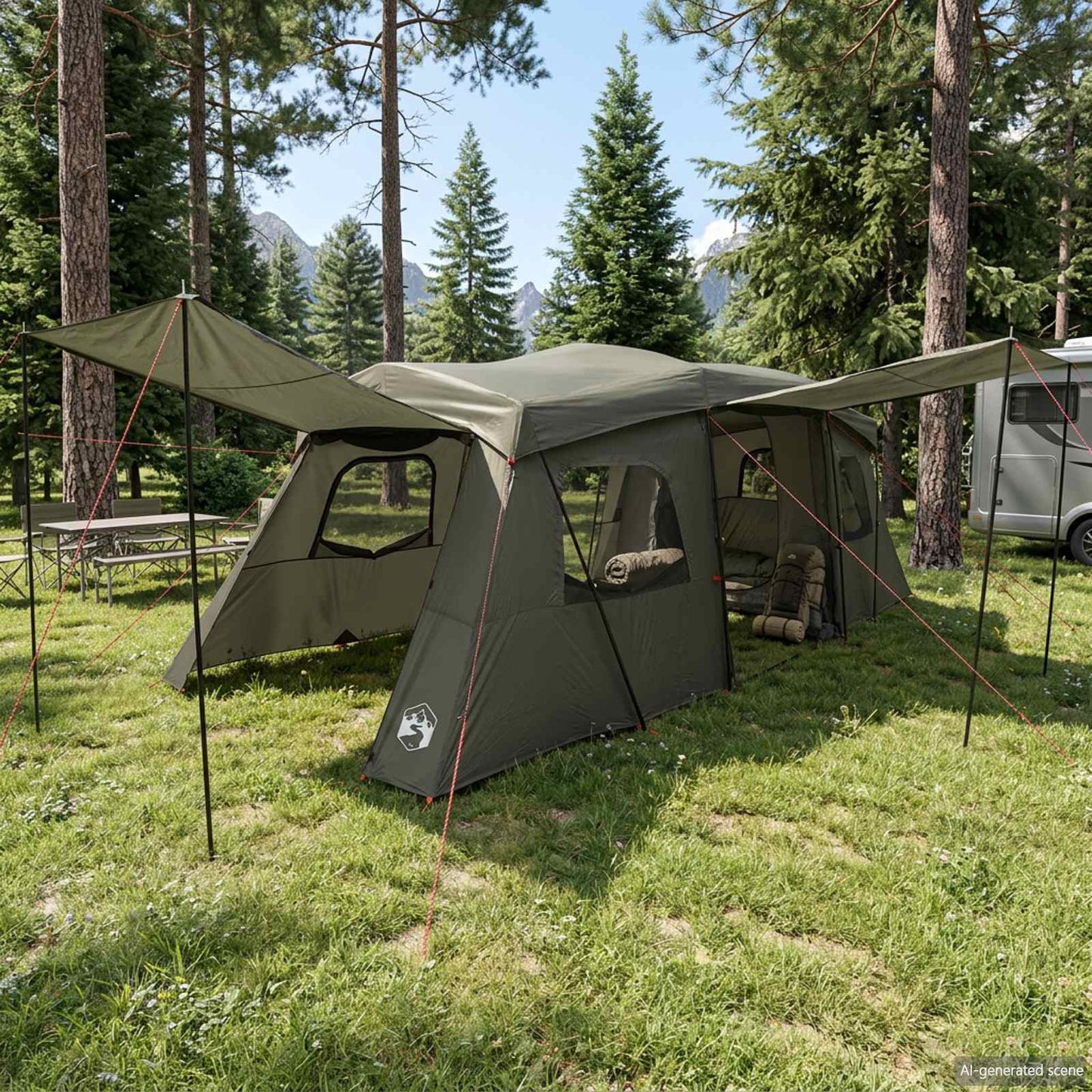 3 person 3-personers Army grønn 185T Polyester med PU Belegg