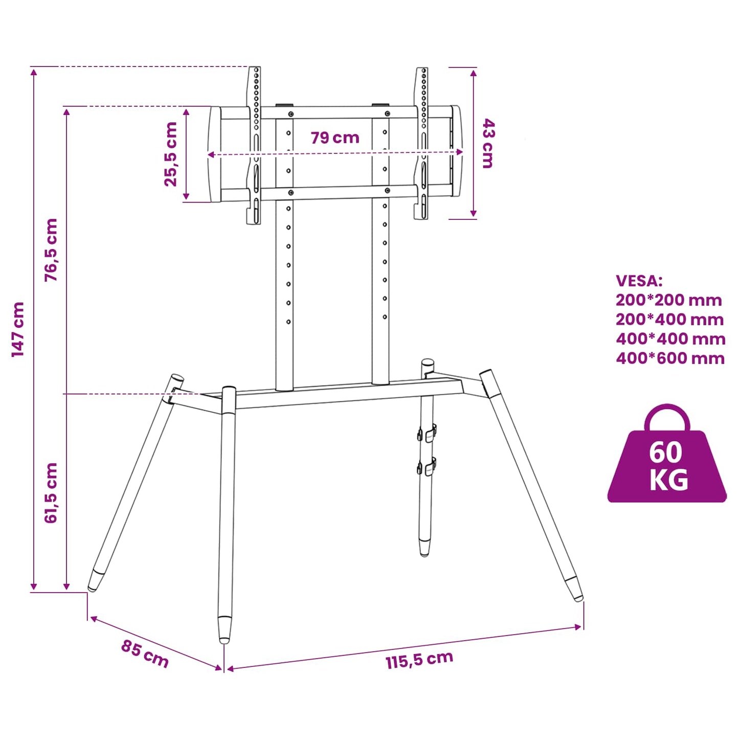 Staffeli TV-stativ for 37-86 Inch Screen Maks VESA 400x600mm