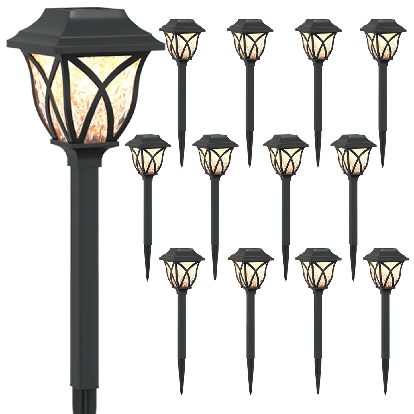 Utendørs sollys med bakkefeste 12 pcs Varmhvit 42 cm PP
