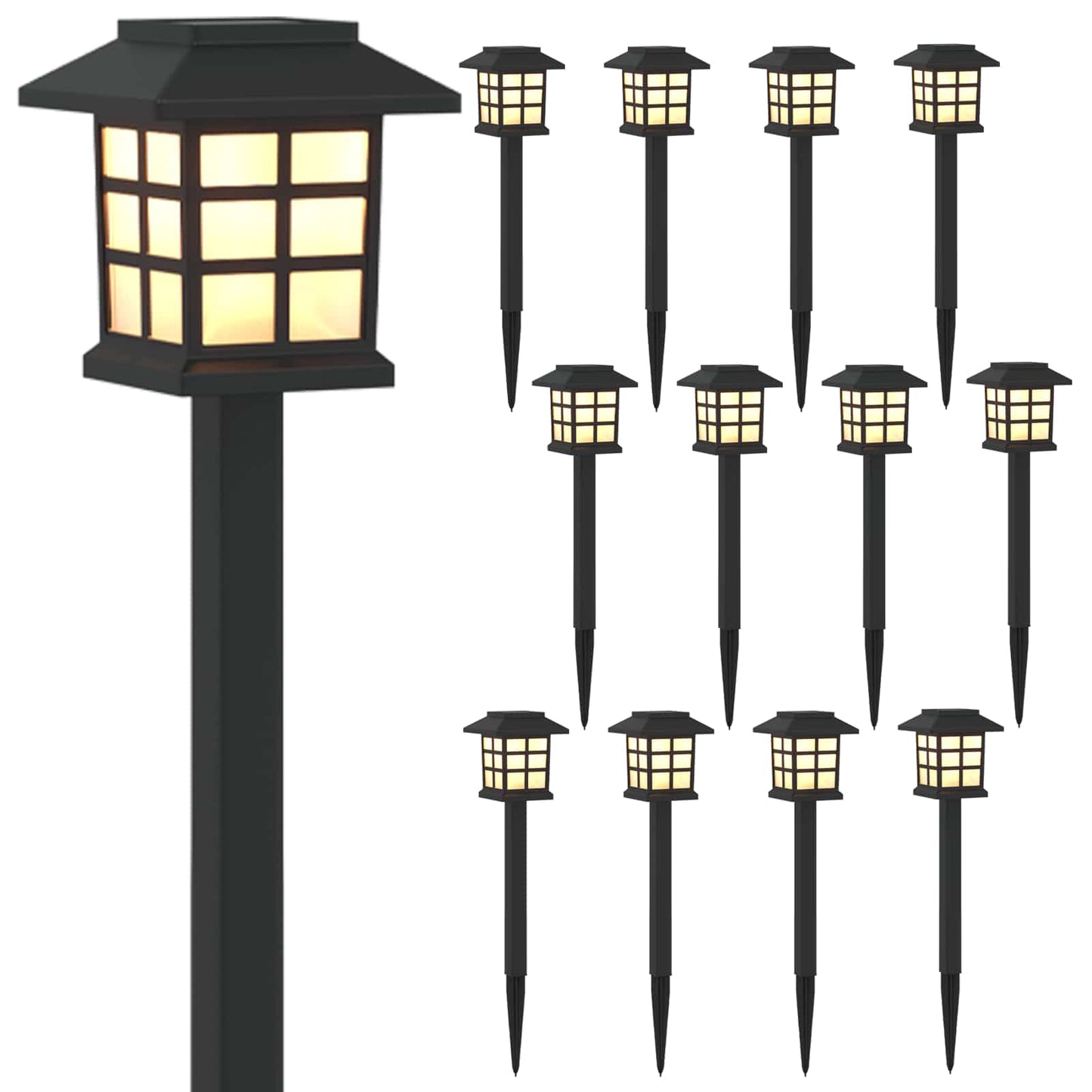 Utendørs sollys med bakkefeste 12 pcs Varmhvit 38,5 cm PP