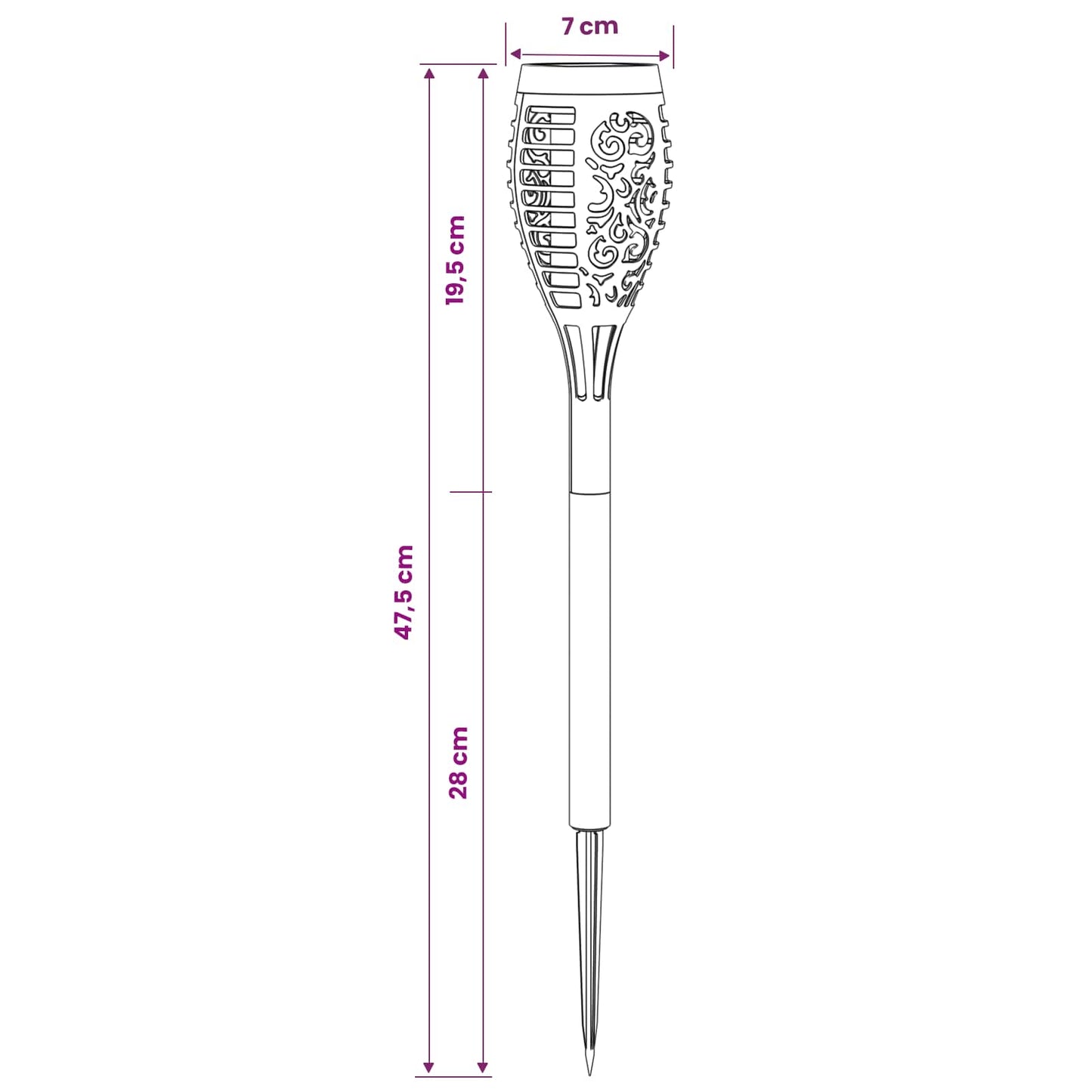 Utendørs sollys med bakkefeste 6 pcs Varmhvit 47,5 cm ABS