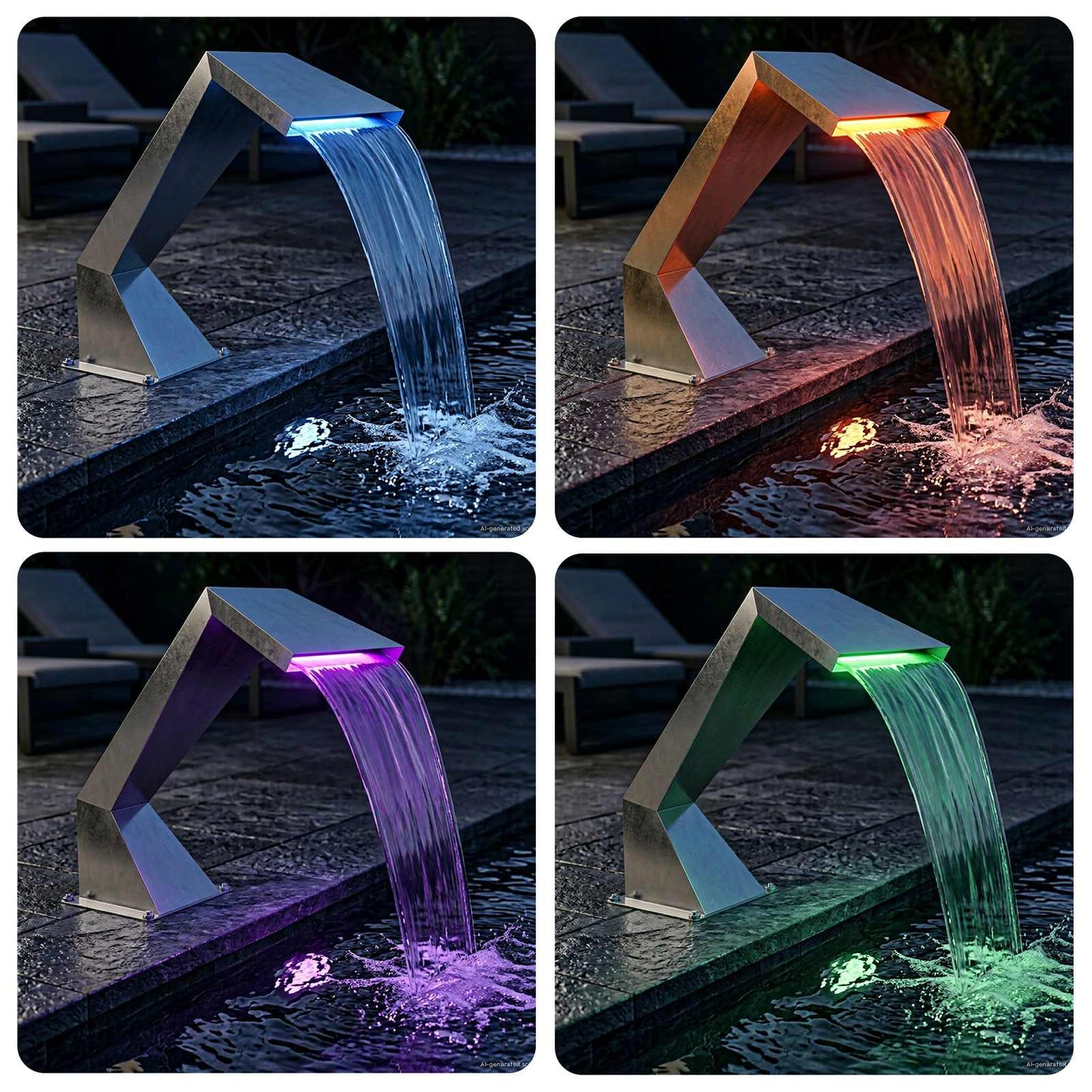 Vannfall til svømmebasseng med RGB LED-lamper Rustfritt stål