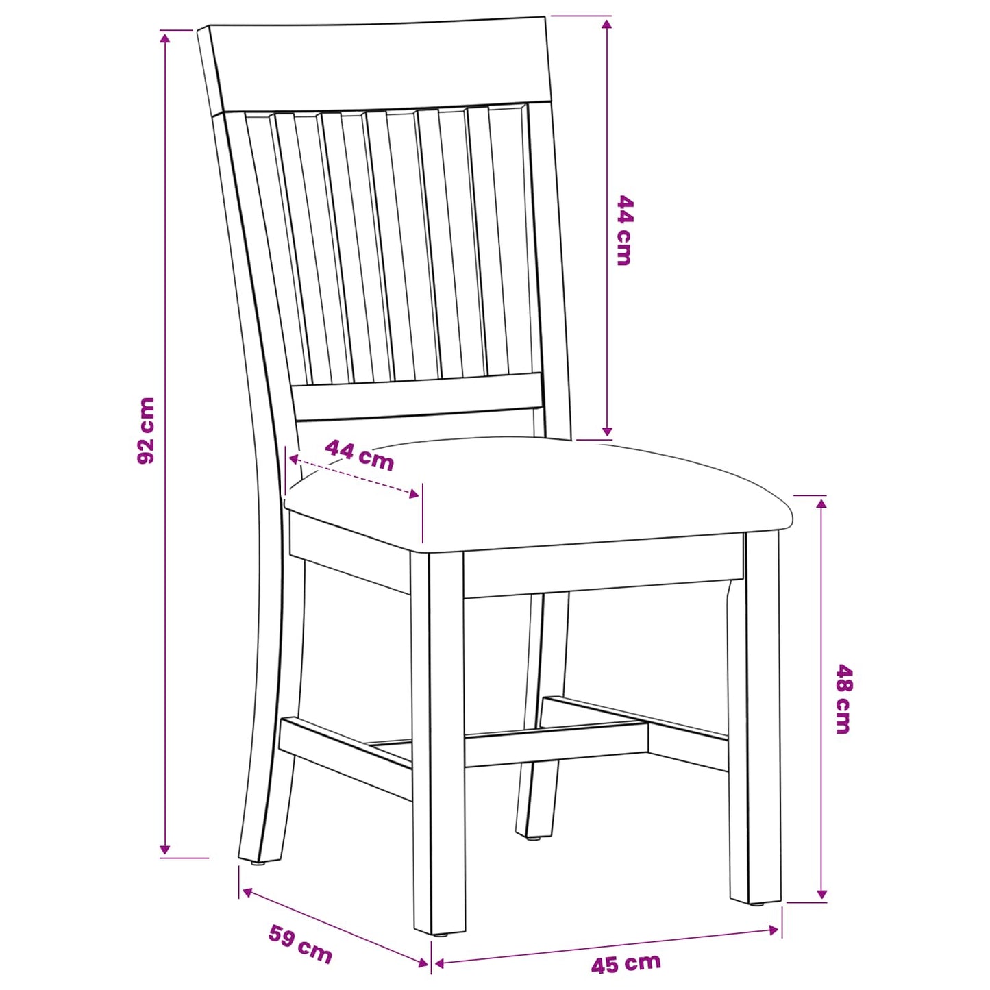 Spisestuestol 2 pcs Massivt Eiketre Svart 45 x 59 x 92 cm