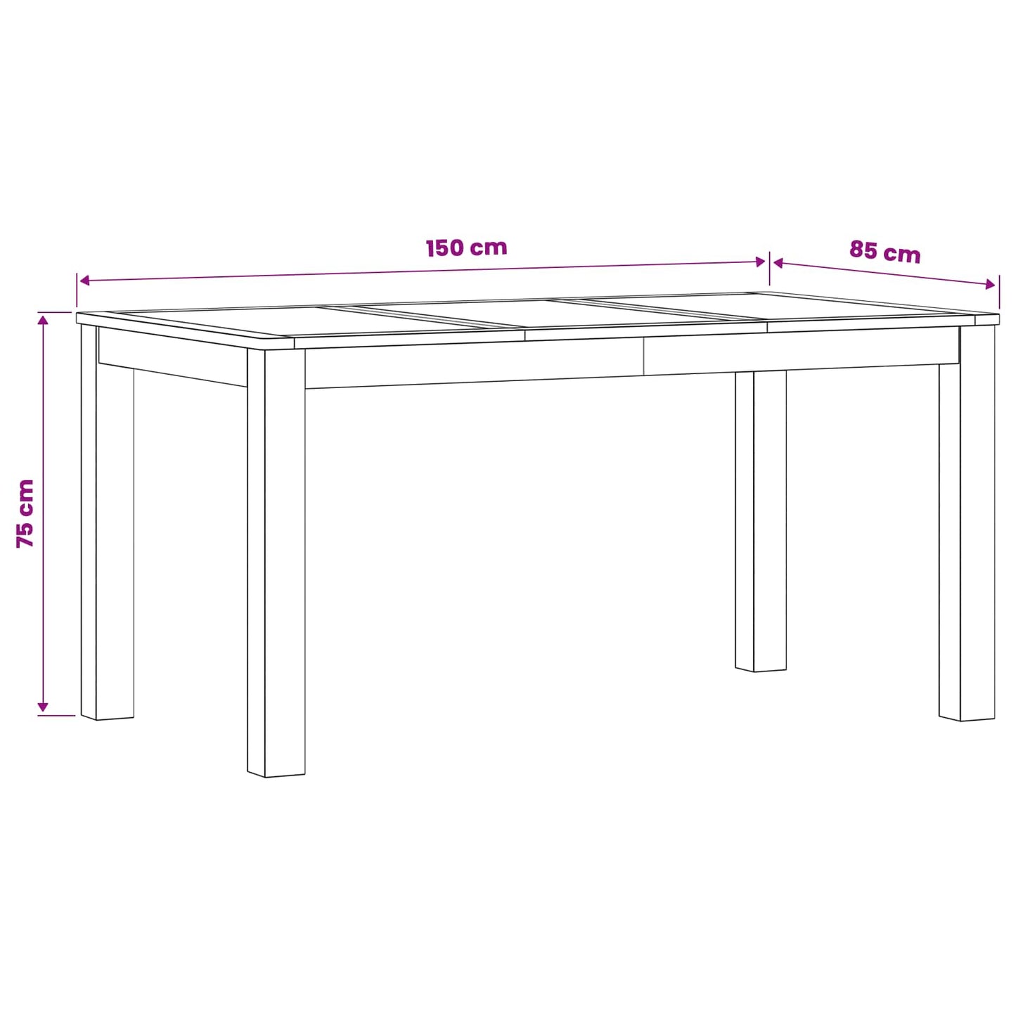 Spisebord 150 x 85 x 75 cm Massivt Eiketre Naturlig Rektangulær