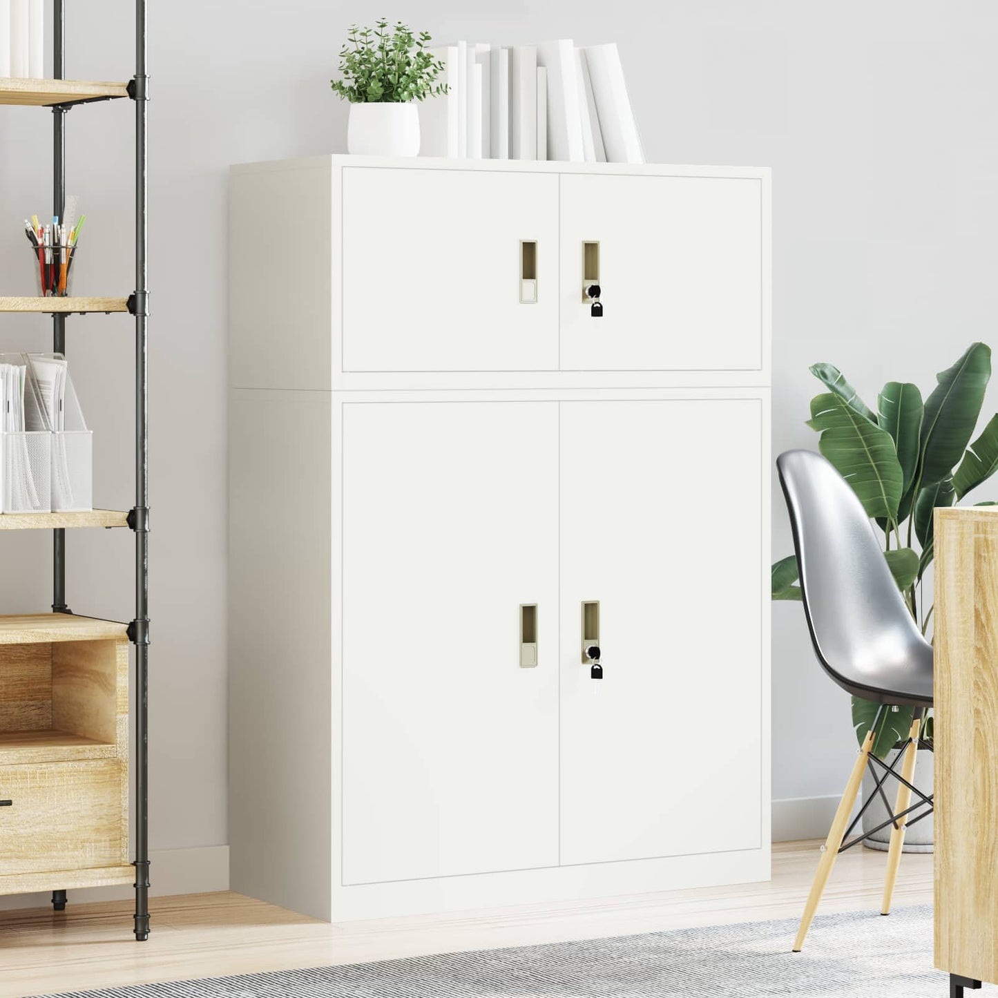 Oppbevaringsskap 2 stk. Hvit 90 x 40 x 130 cm Stål Låsbar
