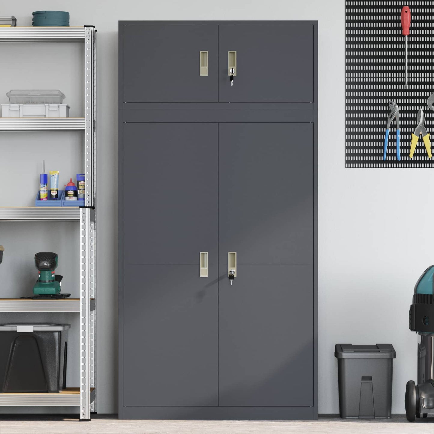 Oppbevaringsskap 2 stk. Antrasitt 90 x 40 x 180 cm Stål Låsbar