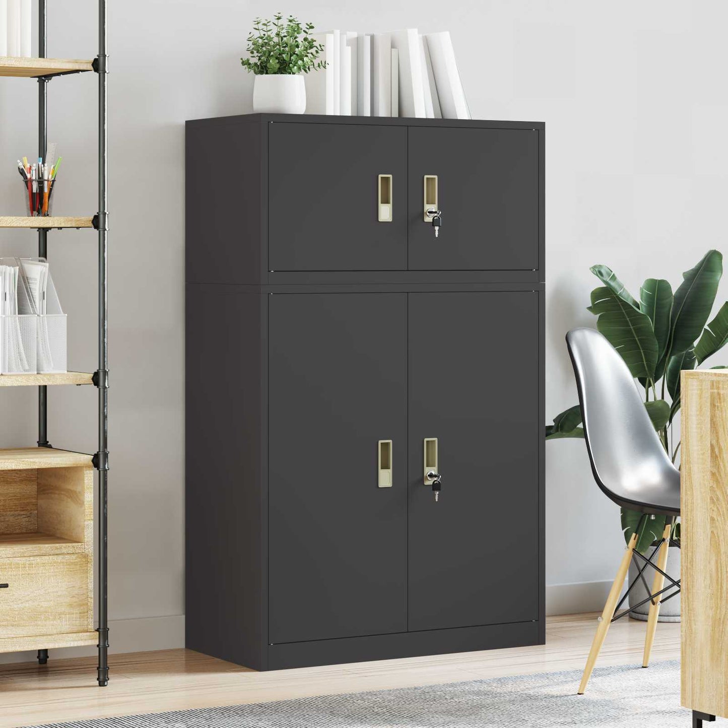 Oppbevaringsskap 2 stk. Svart 80 x 40 x 130 cm Stål Låsbar