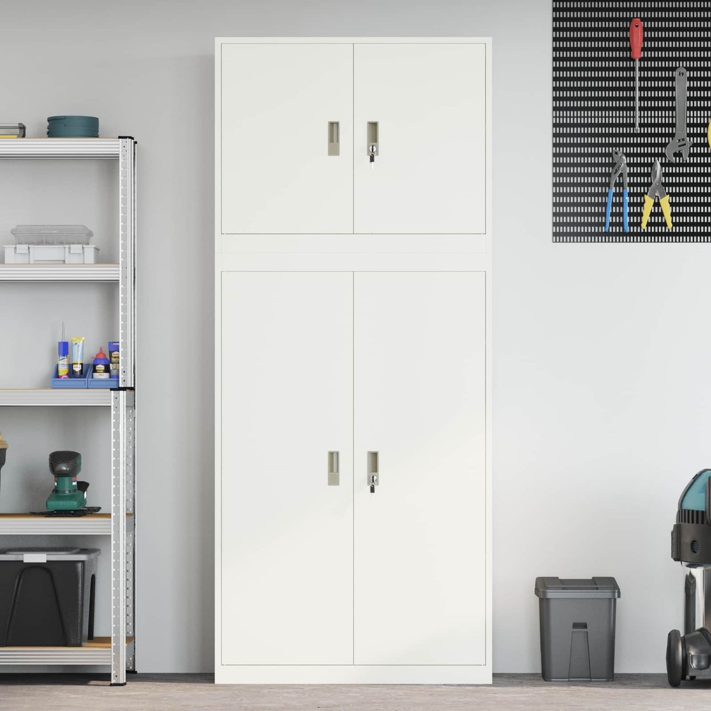 Oppbevaringsskap 2 stk. Hvit 90 x 40 x 210 cm Stål Låsbar