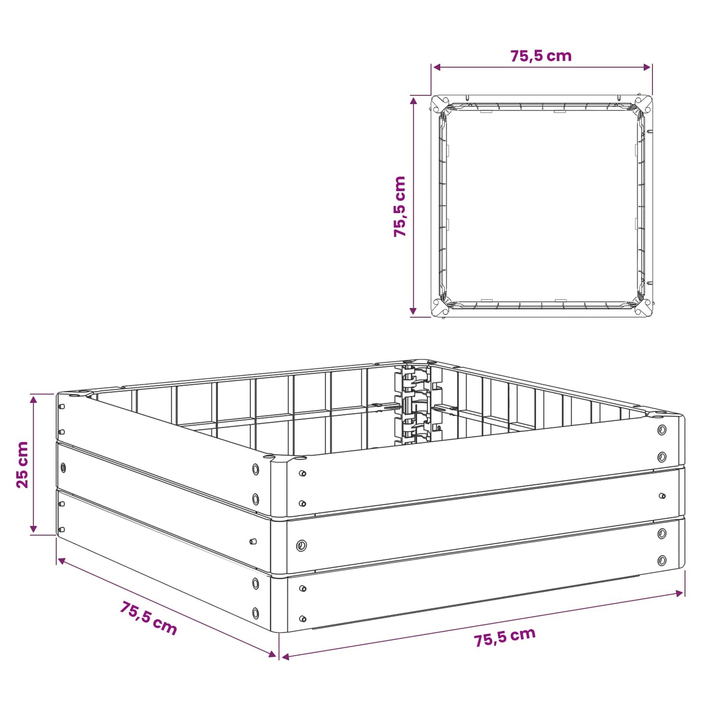 Hevet bed Svart 75,5 x 75,5 x 25 cm PP