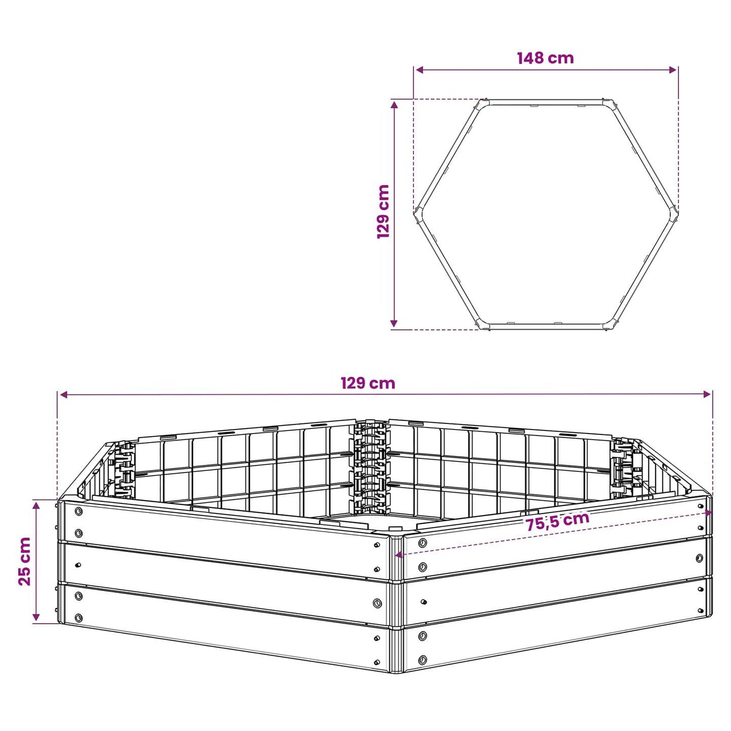 Hevet bed Svart 148 x 129 x 25 cm PP