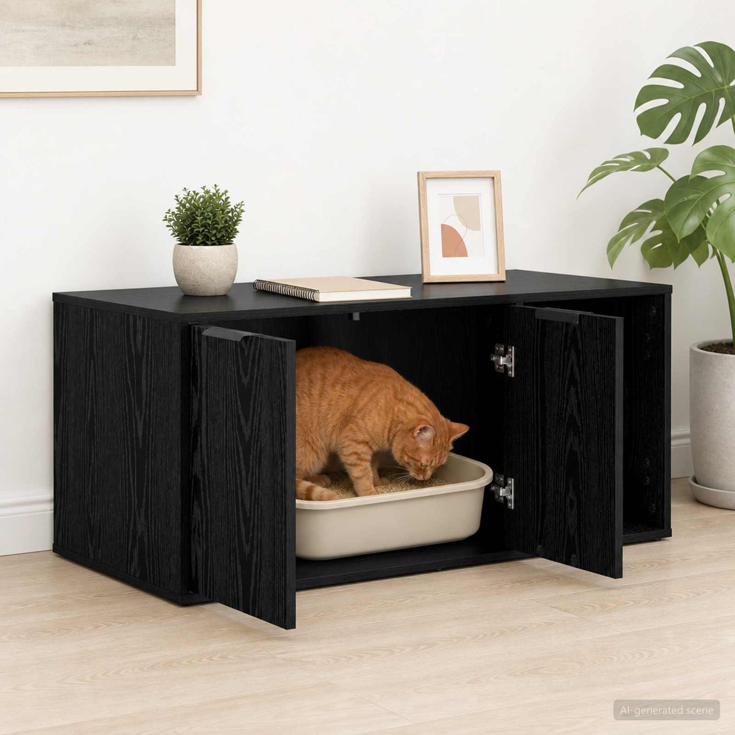 Katt bur møbel Svart eik 100 x 49 x 45 cm Konstruert tre