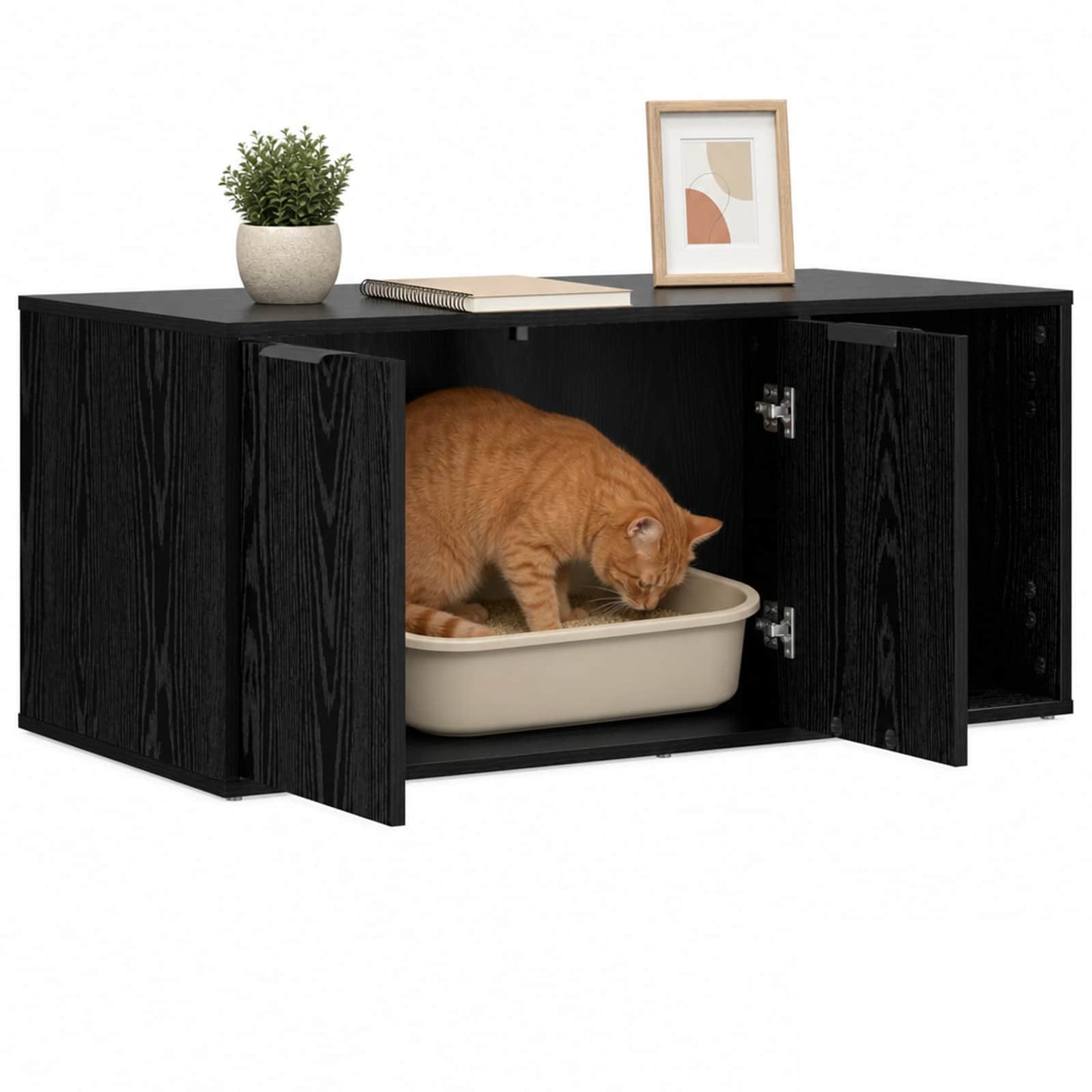 Katt bur møbel Svart eik 100 x 49 x 45 cm Konstruert tre