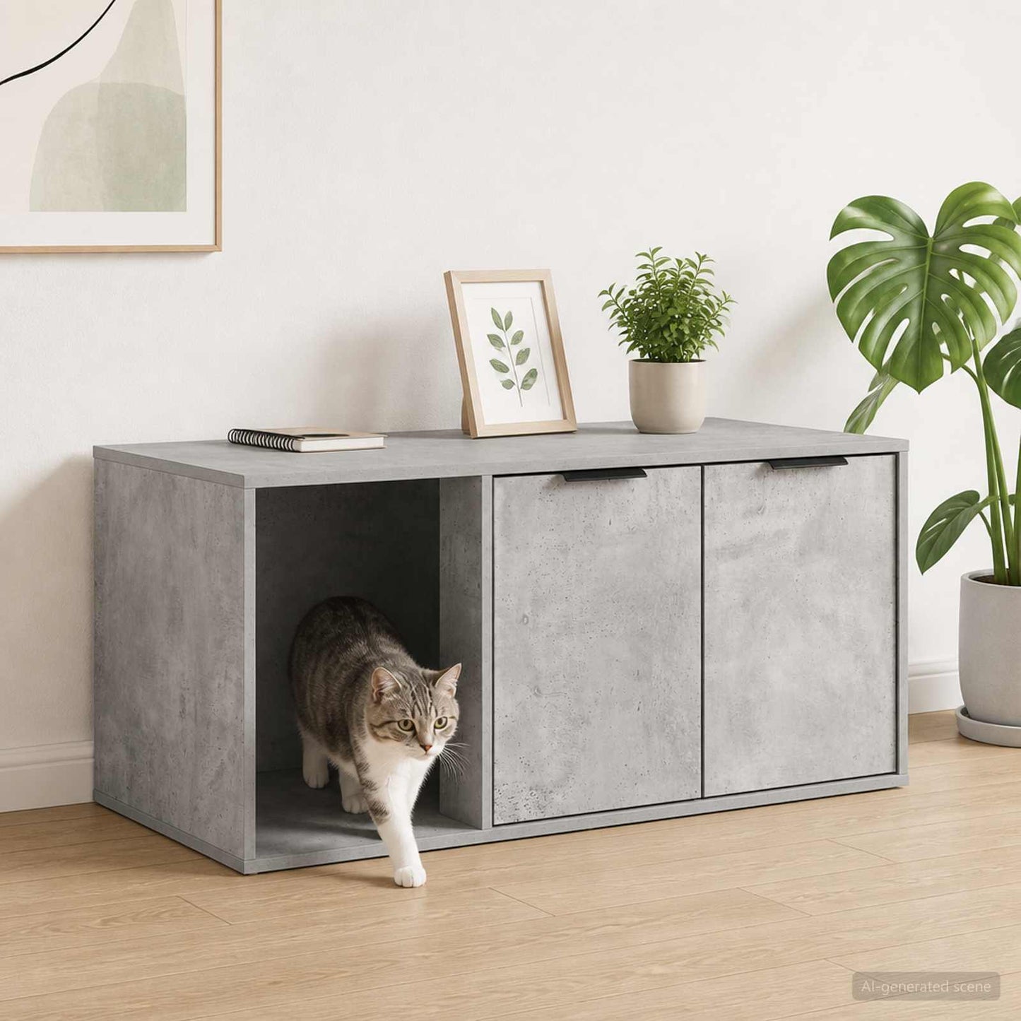 Katt bur møbel Betonggrå 100 x 49 x 45 cm Konstruert tre